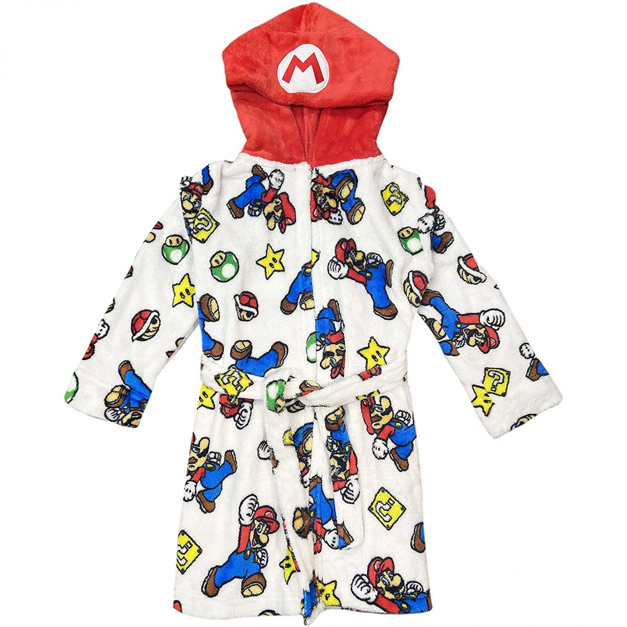 Nintendo Super Mario Character and Symbols Fleece Kids Hooded Robe, Multi-Color