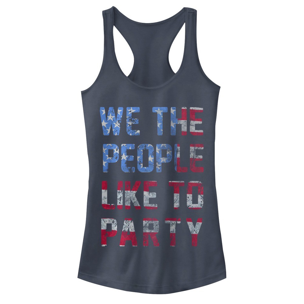 We The People Like To Party Patriotic USA Juniors Blue Tank Top
