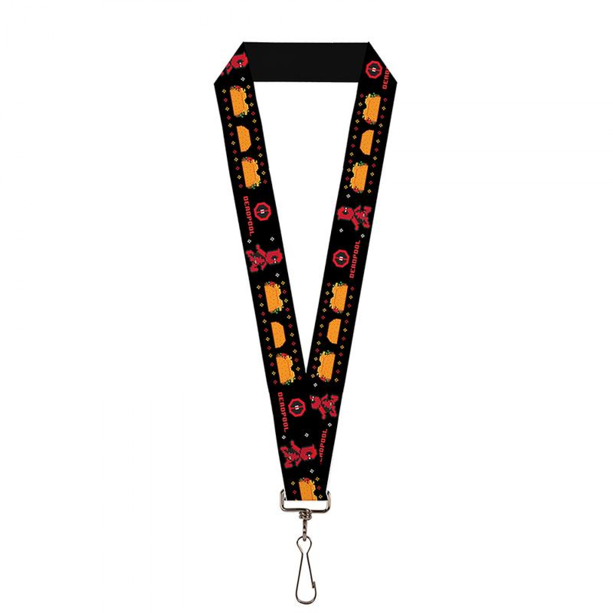 Deadpool Marvel 8-Bit Video Running Tacos Lanyard, Black