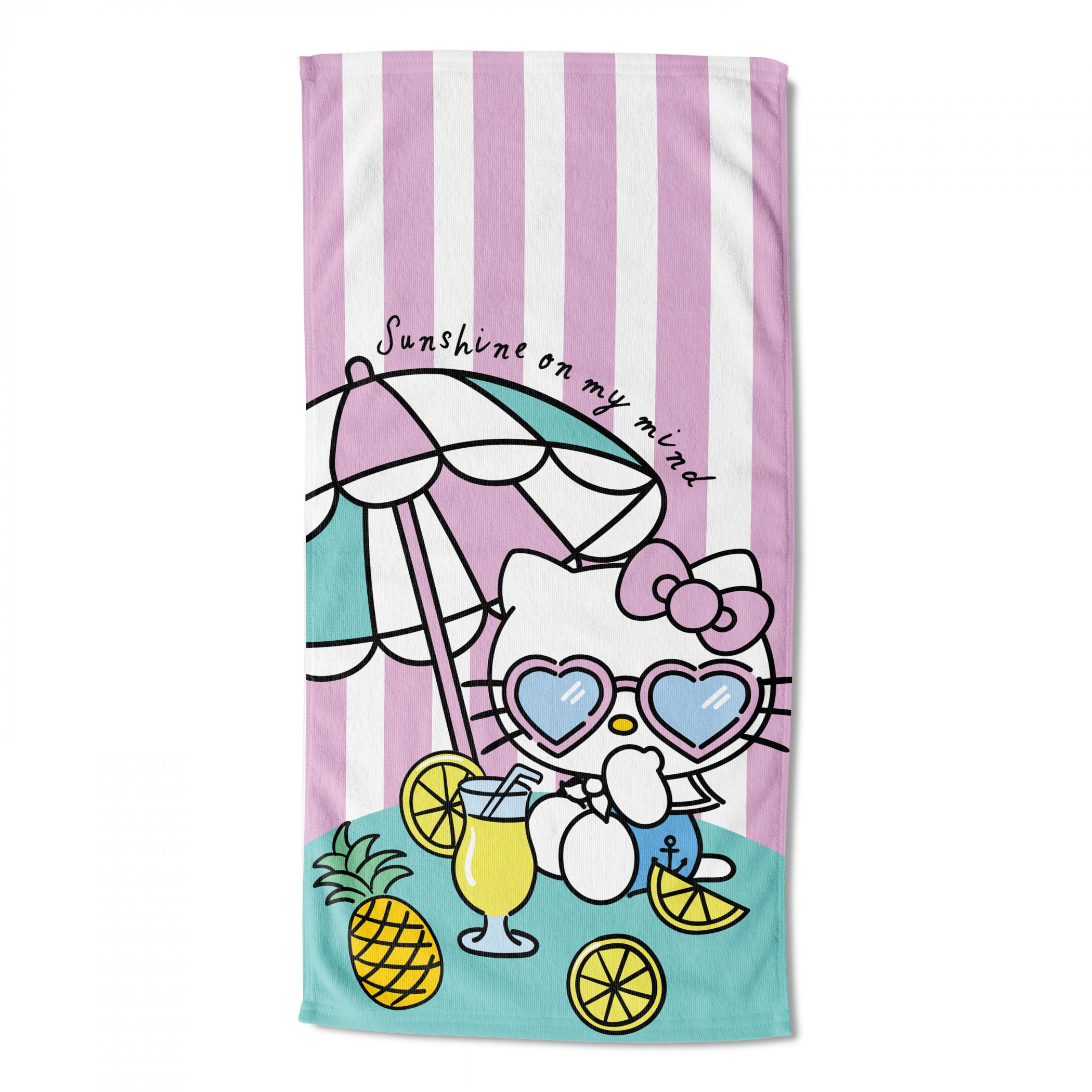 Hello Kitty Umbrella Drink Kawaii 30'x60' Beach Towel, Multi-Color