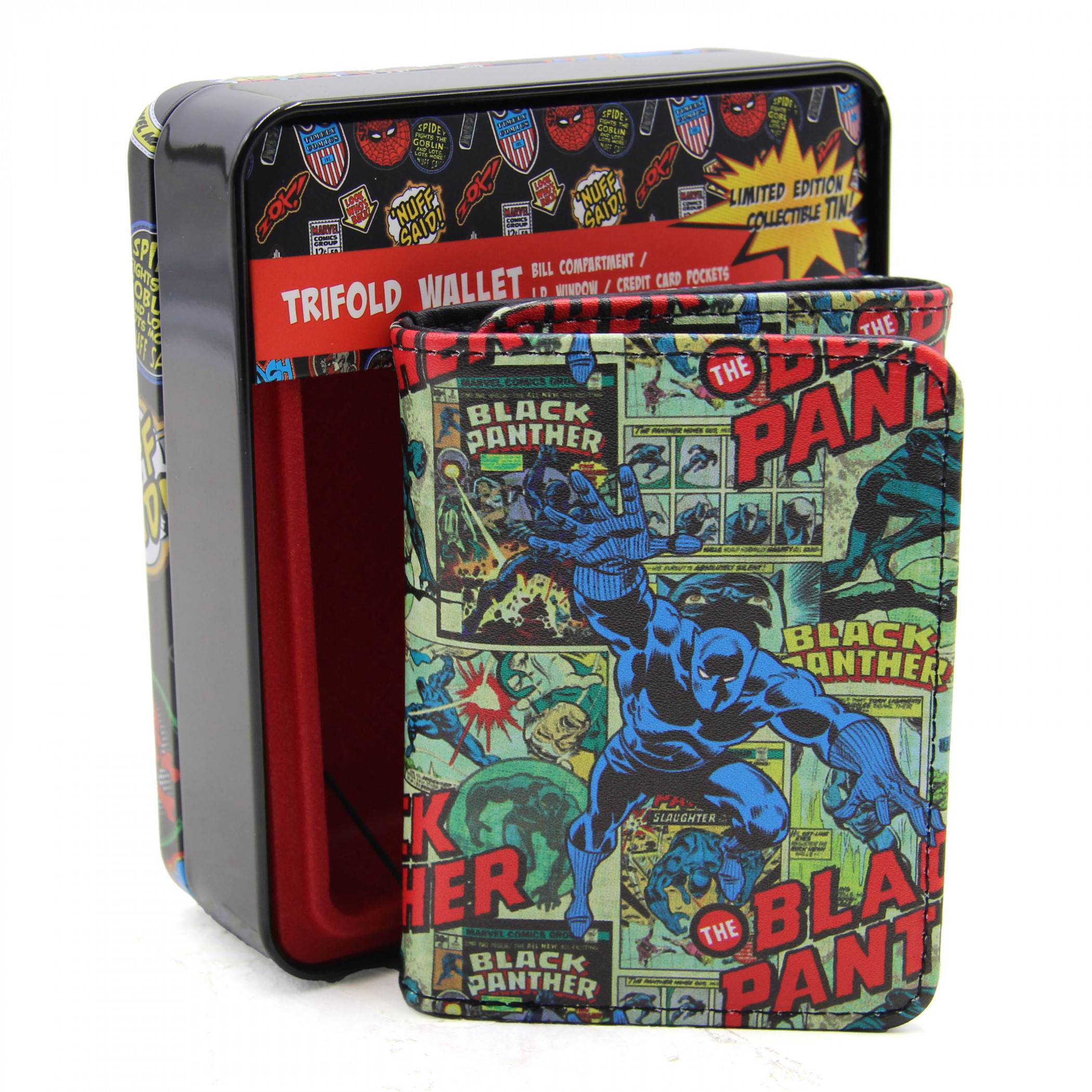 Black Panther Pounce Comic Covers Trifold Wallet in Collectors Tin, Multi-Color
