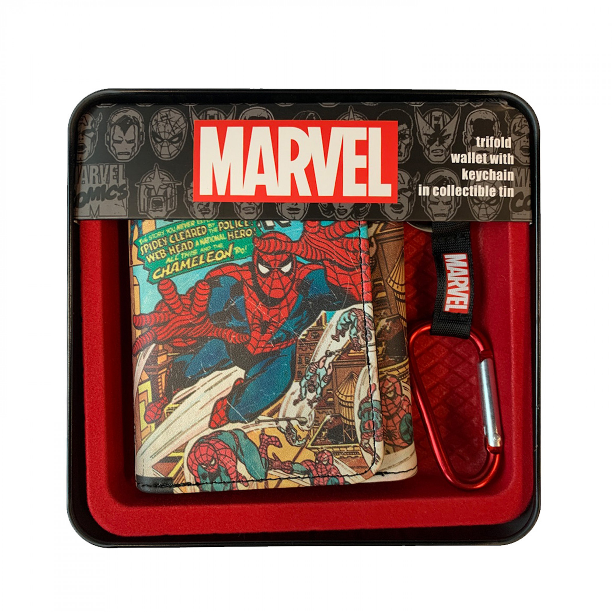 Spider-Man Comic Cover Gift Set of Trifold Wallet and Carabiner FOB, Multi-Color