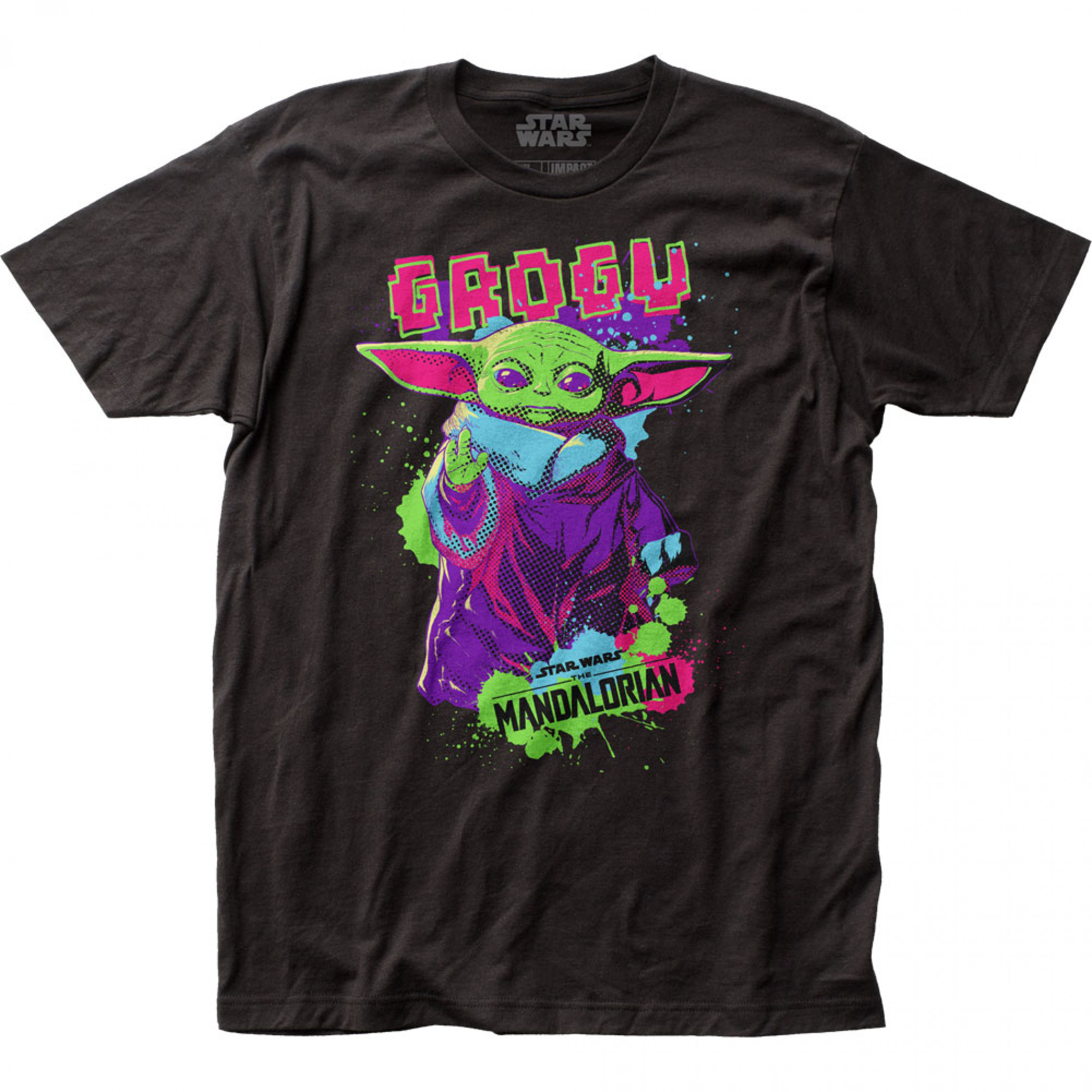 Star Wars The Mandalorian Neon Retro Styled Grogu The Child T-Shirt, Black