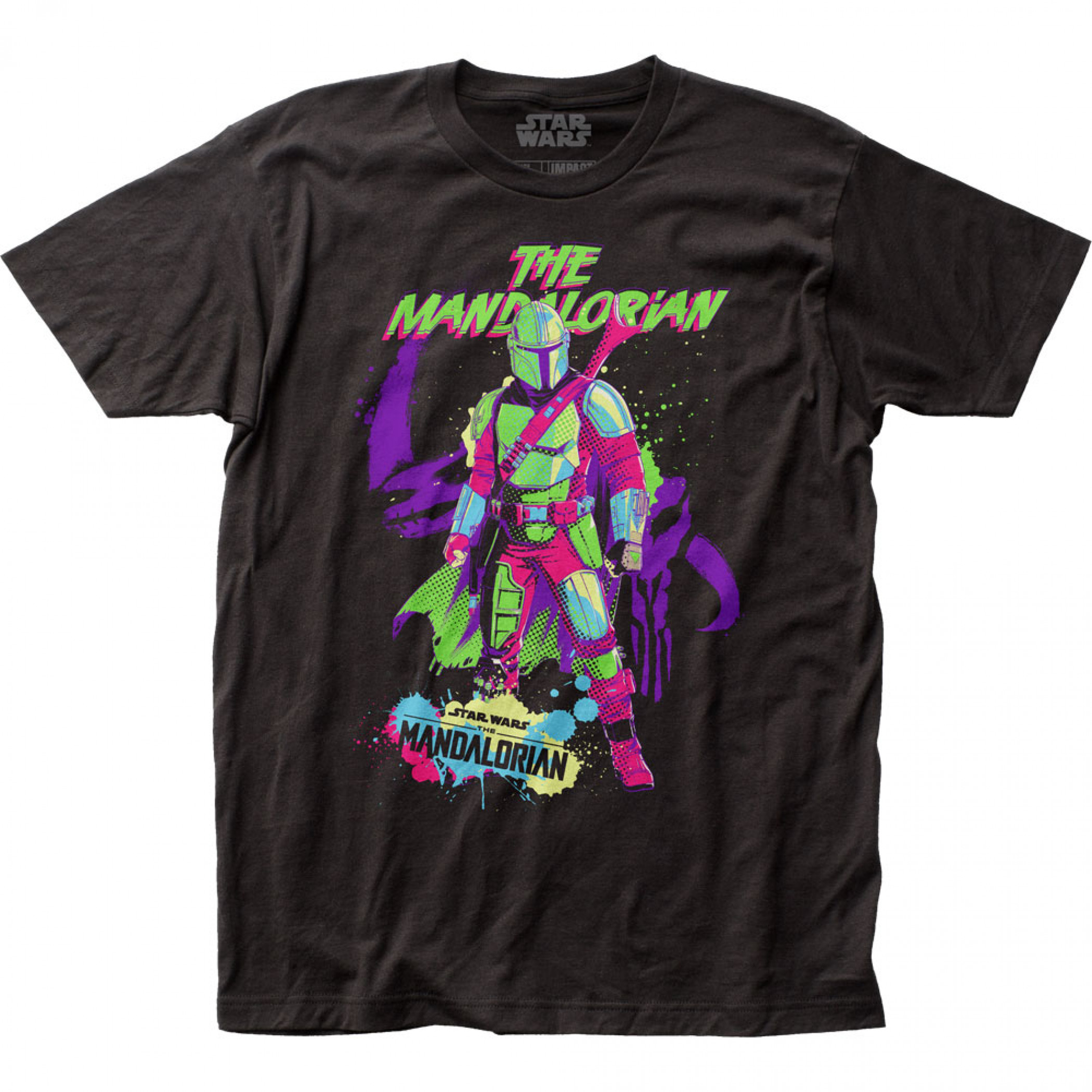 Star Wars The Mandalorian Neon Retro Styled T-Shirt, Black
