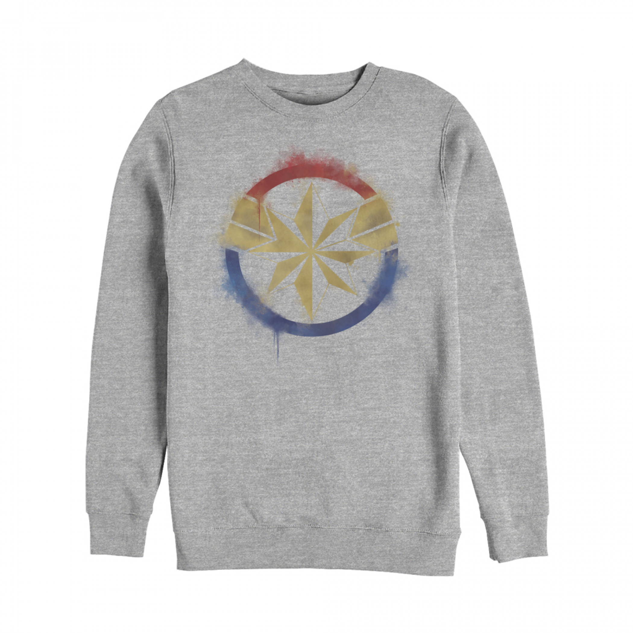 Captain Marvel Painted Logo Crewneck Sweatshirt, Grey