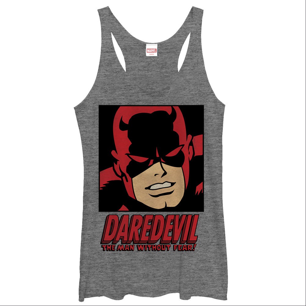 Daredevil Man Without Fear Gray Heather Juniors Tank Top, Grey