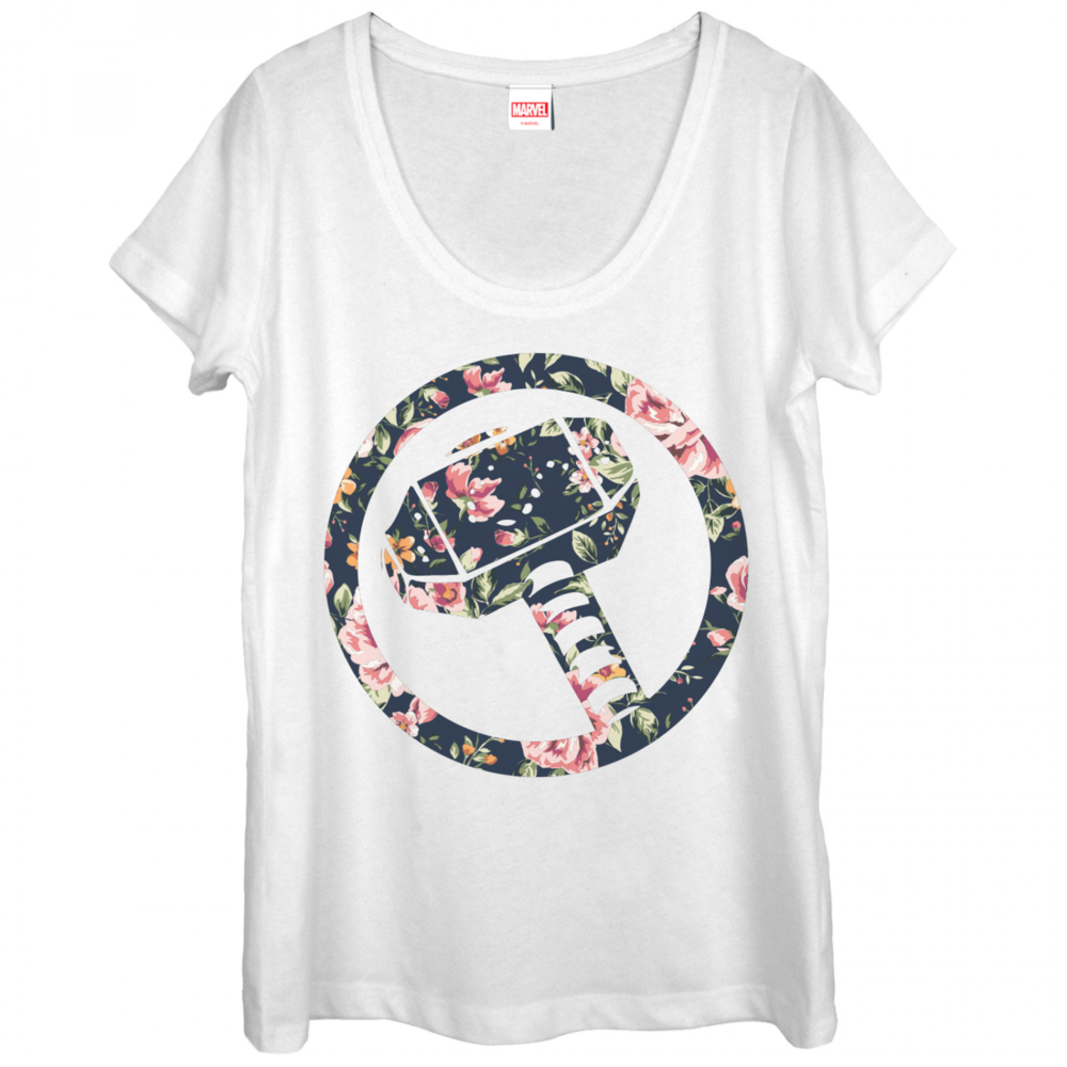 Thor Floral Logo Women's Scoop-Neck T-Shirt, White