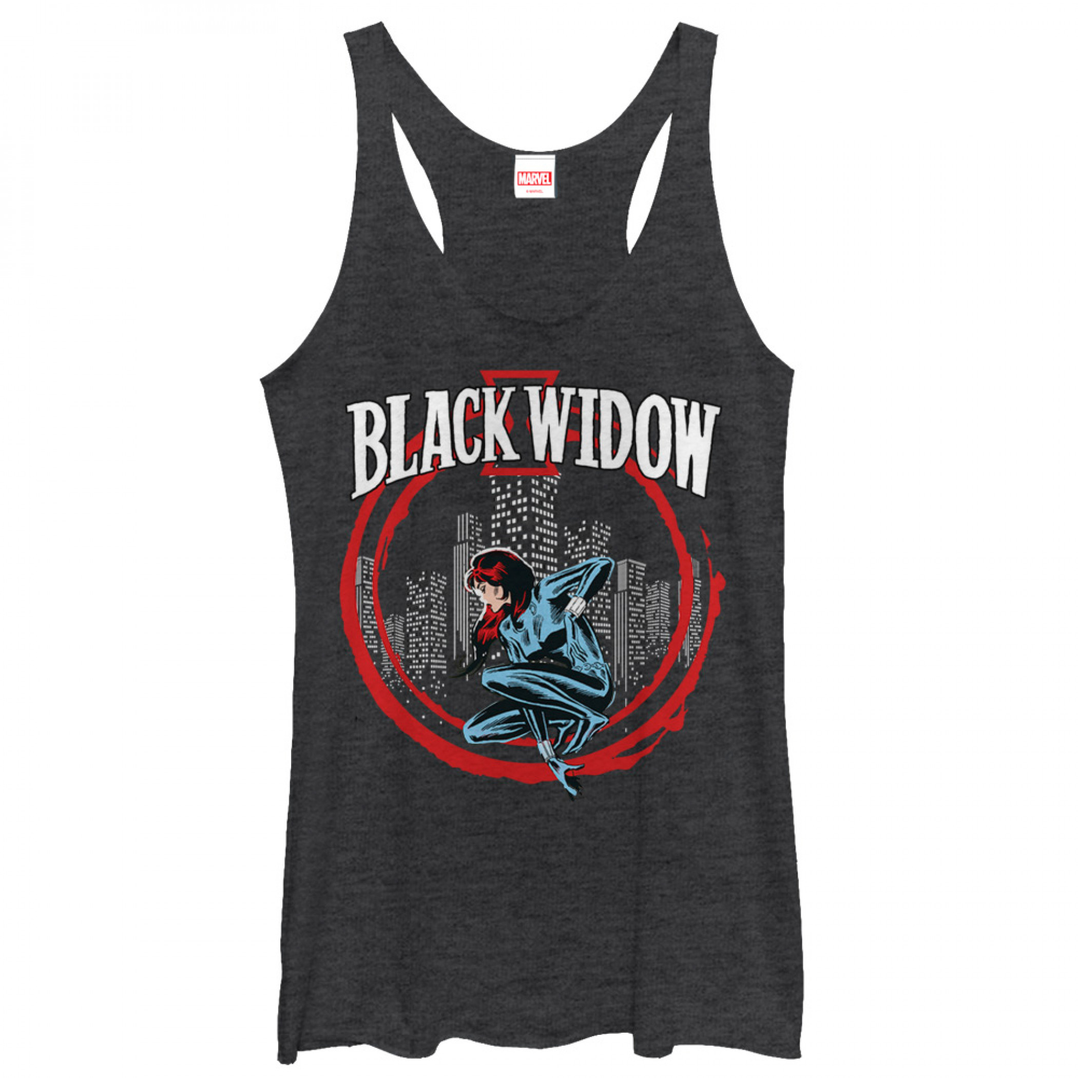 Avengers Widow In Circle Juniors Racerback Black Tank Top, Black