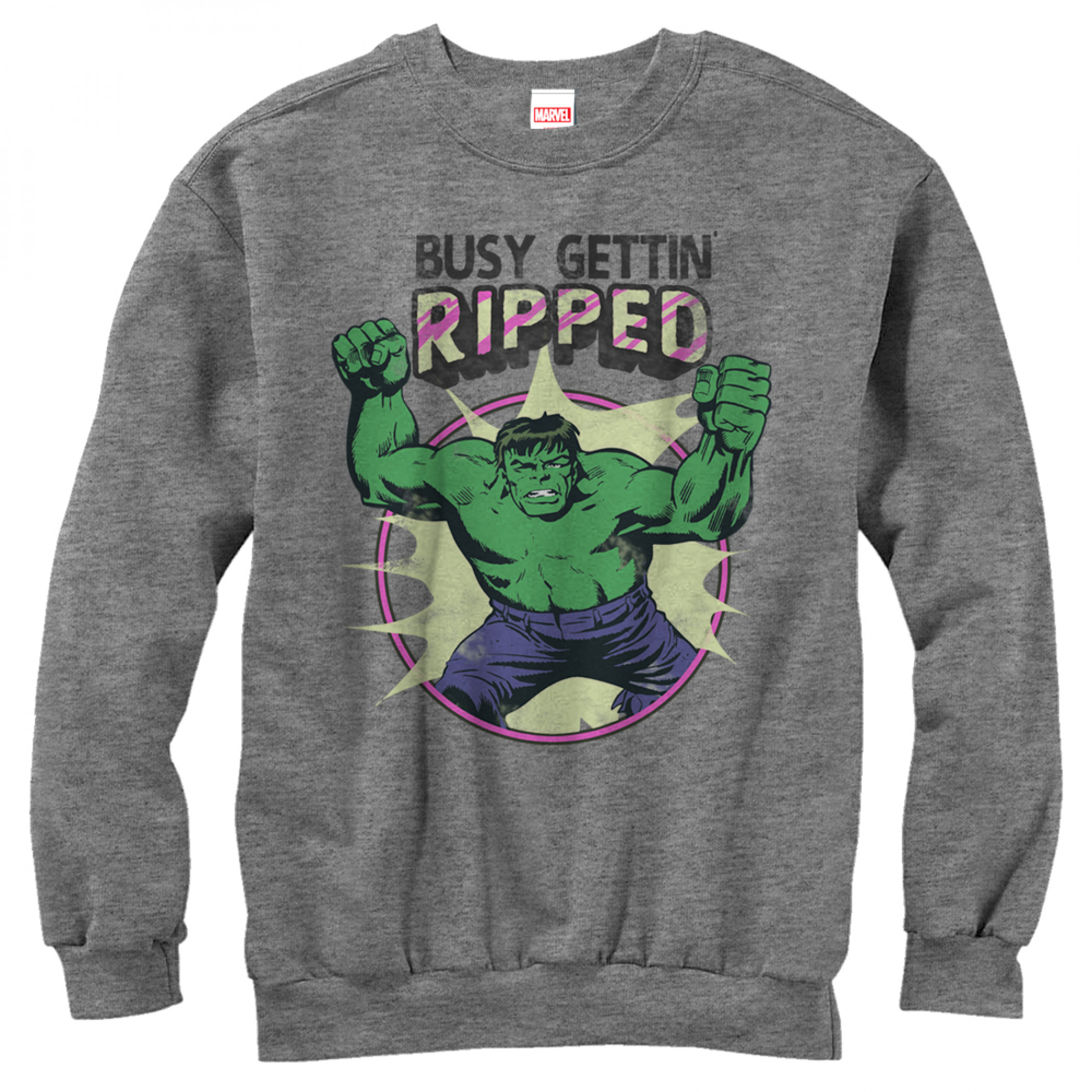 Hulk Busy Getting Ripped Crewneck Sweatshirt, Grey