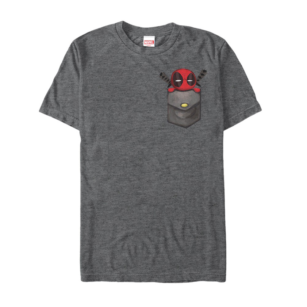 Deadpool Breast Pocket Men's Grey T-Shirt, Grey