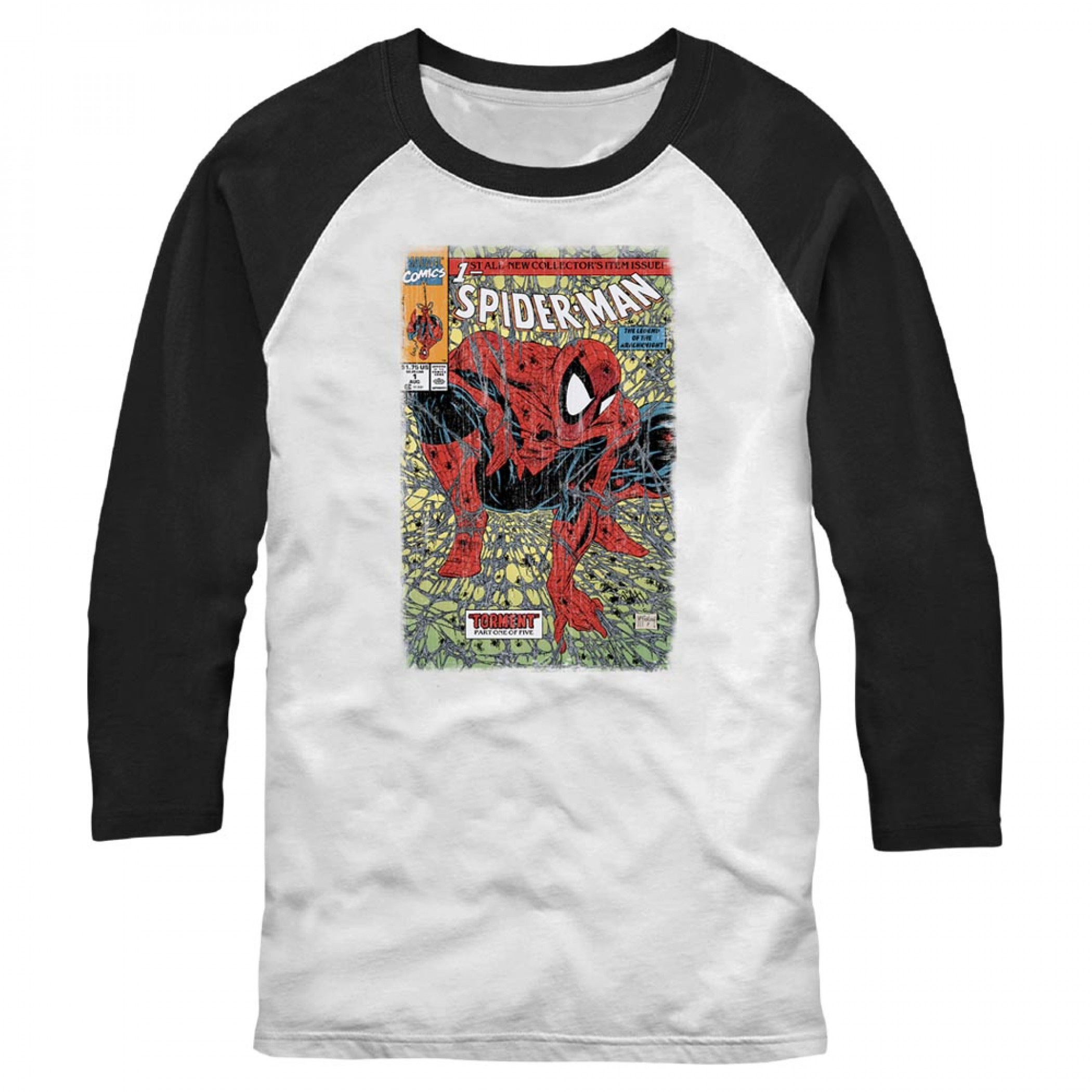 Spider-Man 'Torment' 1990 Comic Cover 3/4 Sleeve Raglan T-Shirt, Multi-Color