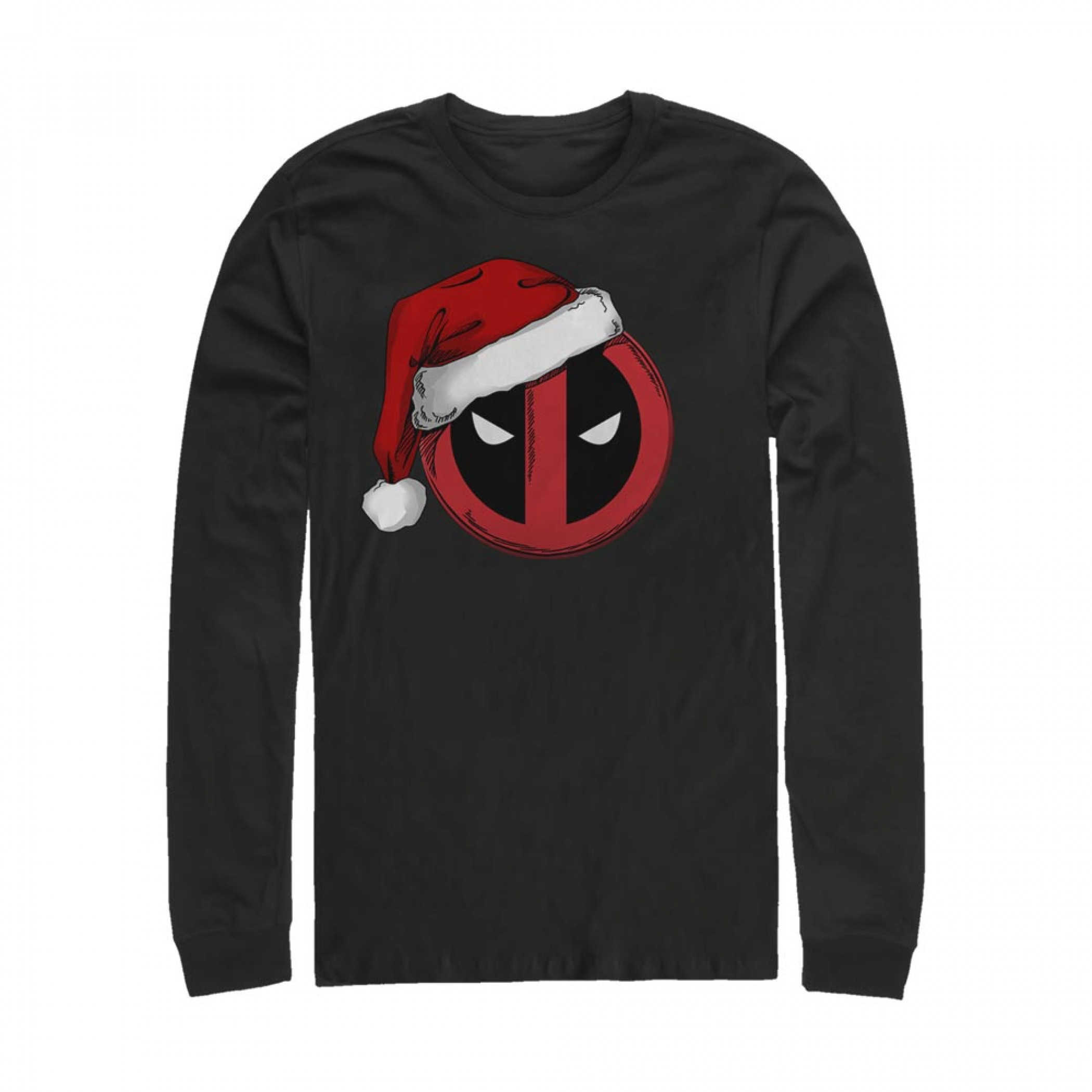 Deadpool Holiday Cheer Santa Hat Long Sleeve Shirt, Black