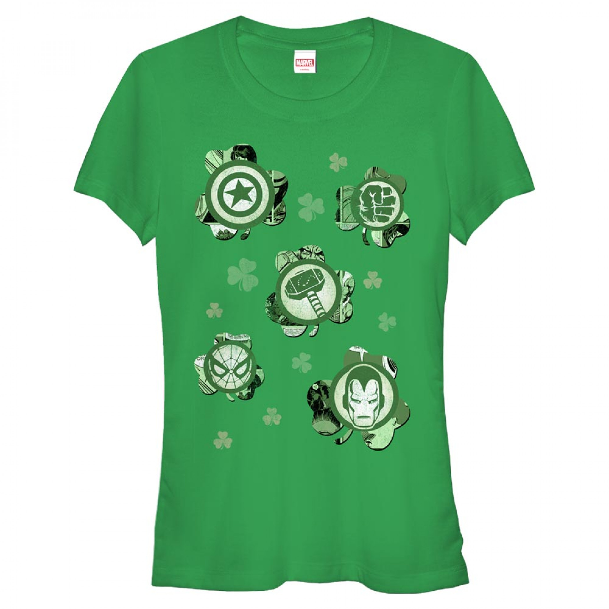 Avengers Logos Shamrocks Women's Green T-Shirts, Green