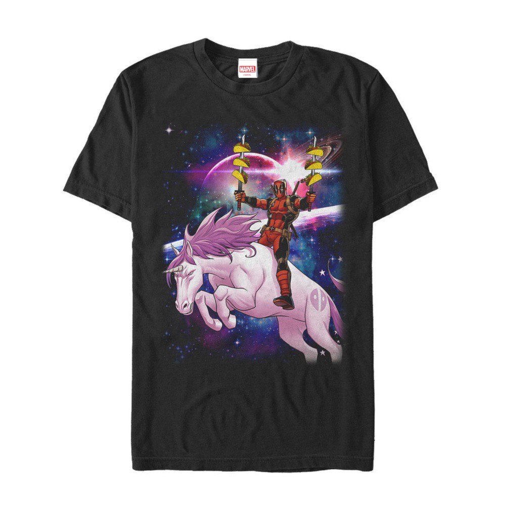 Deadpool Unicorn Tacos Men's Black T-Shirt, Black
