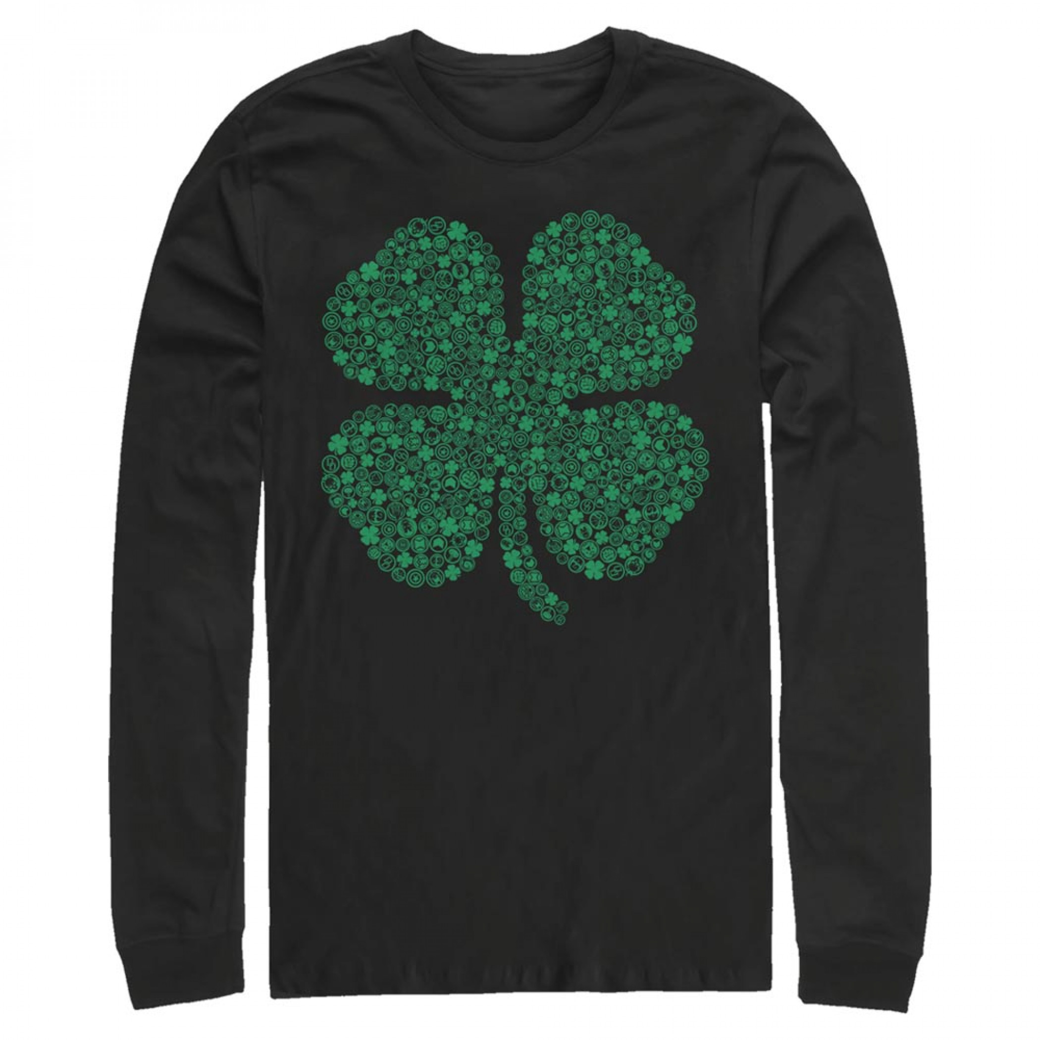 Marvel Logos Shamrock Black Long Sleeve Shirt, Black