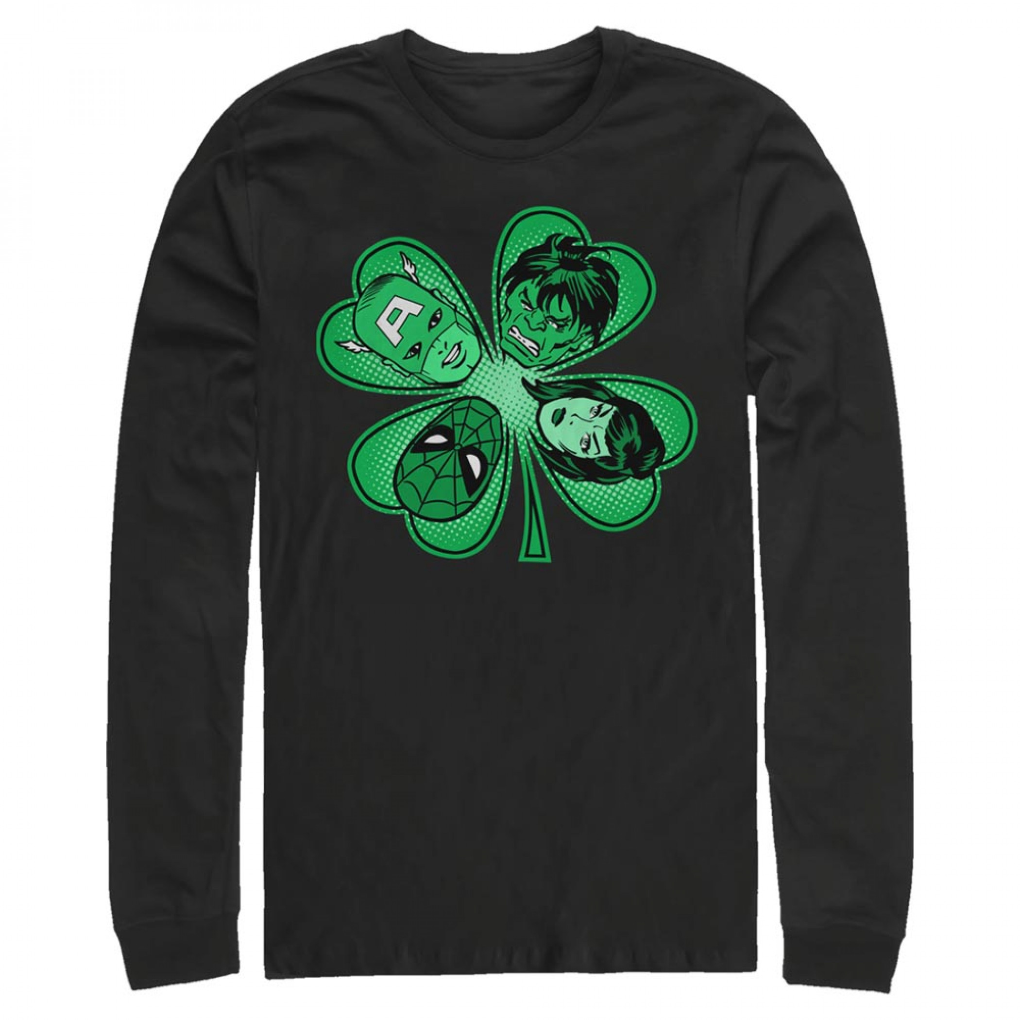 Avengers Heroes Shamrock Black Long Sleeve Shirt, Black