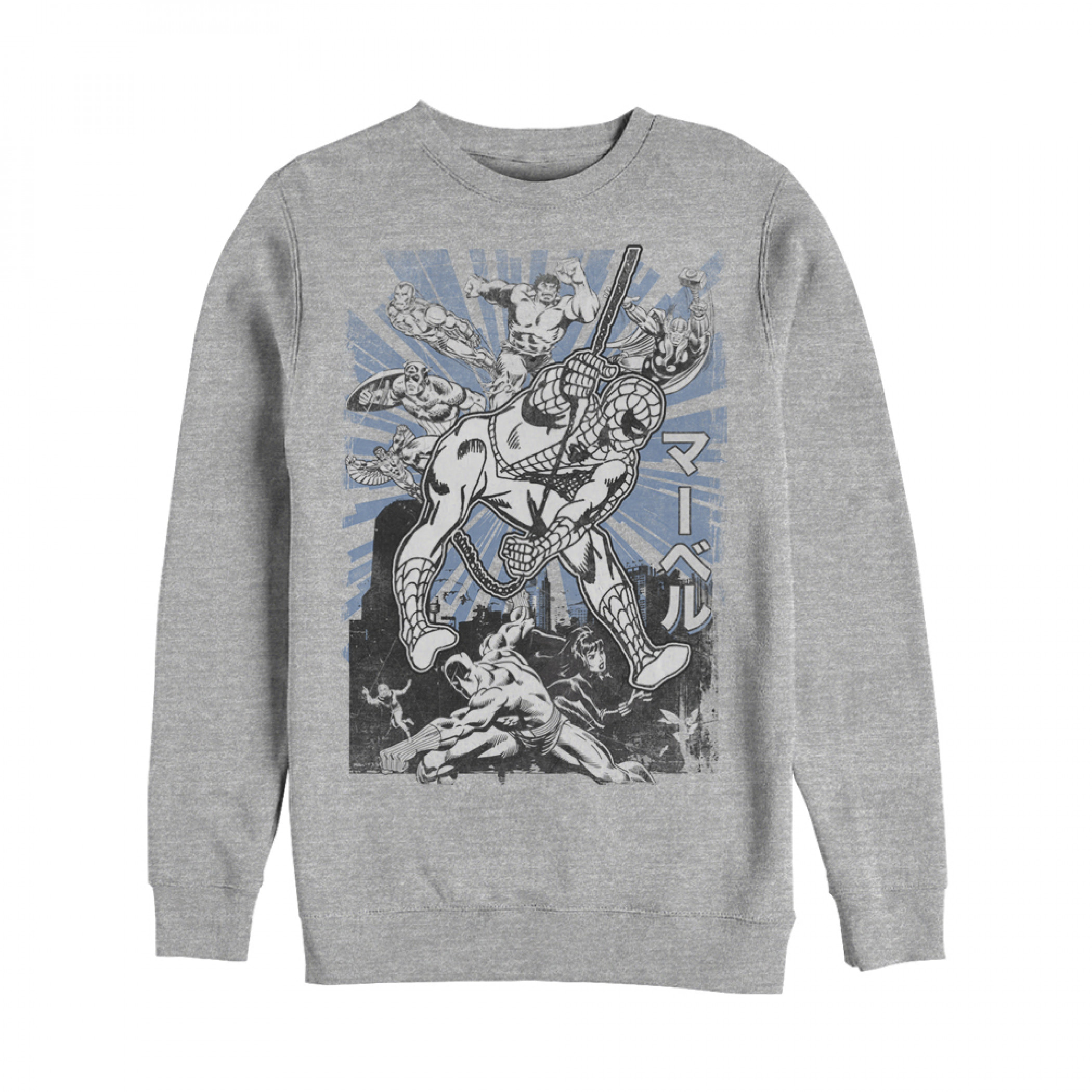 Marvel Spider-Man Kanji Scene Athletic Heather Grey Sweatshirt, Grey