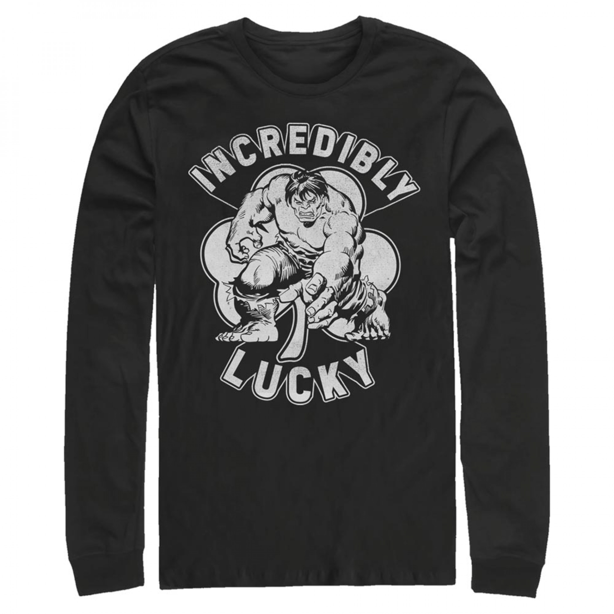 Incredibly Lucky Hulk Black Long Sleeve Shirt, Black