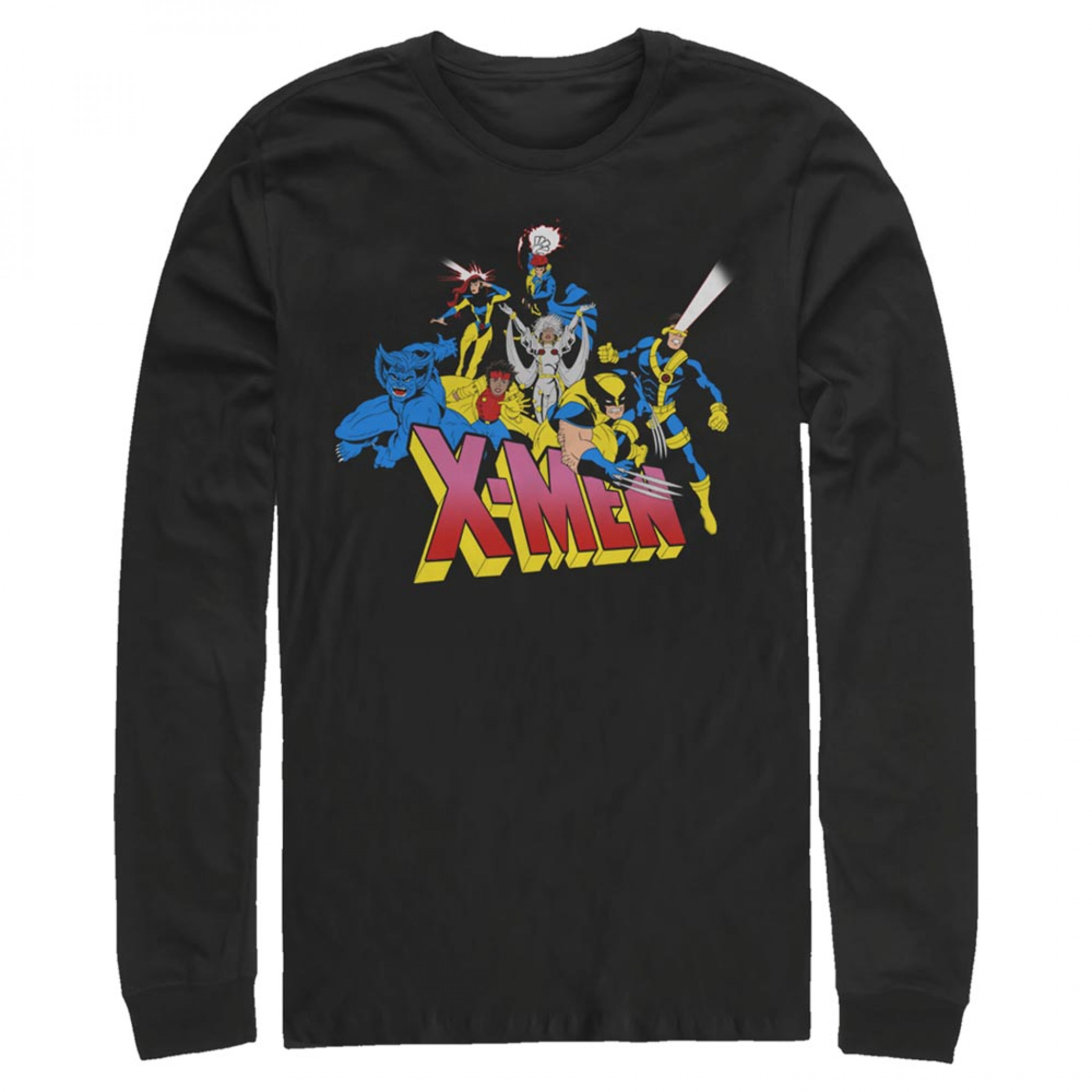 X-Men 90's Cartoon Hero Logo Long Sleeve Shirt, Black