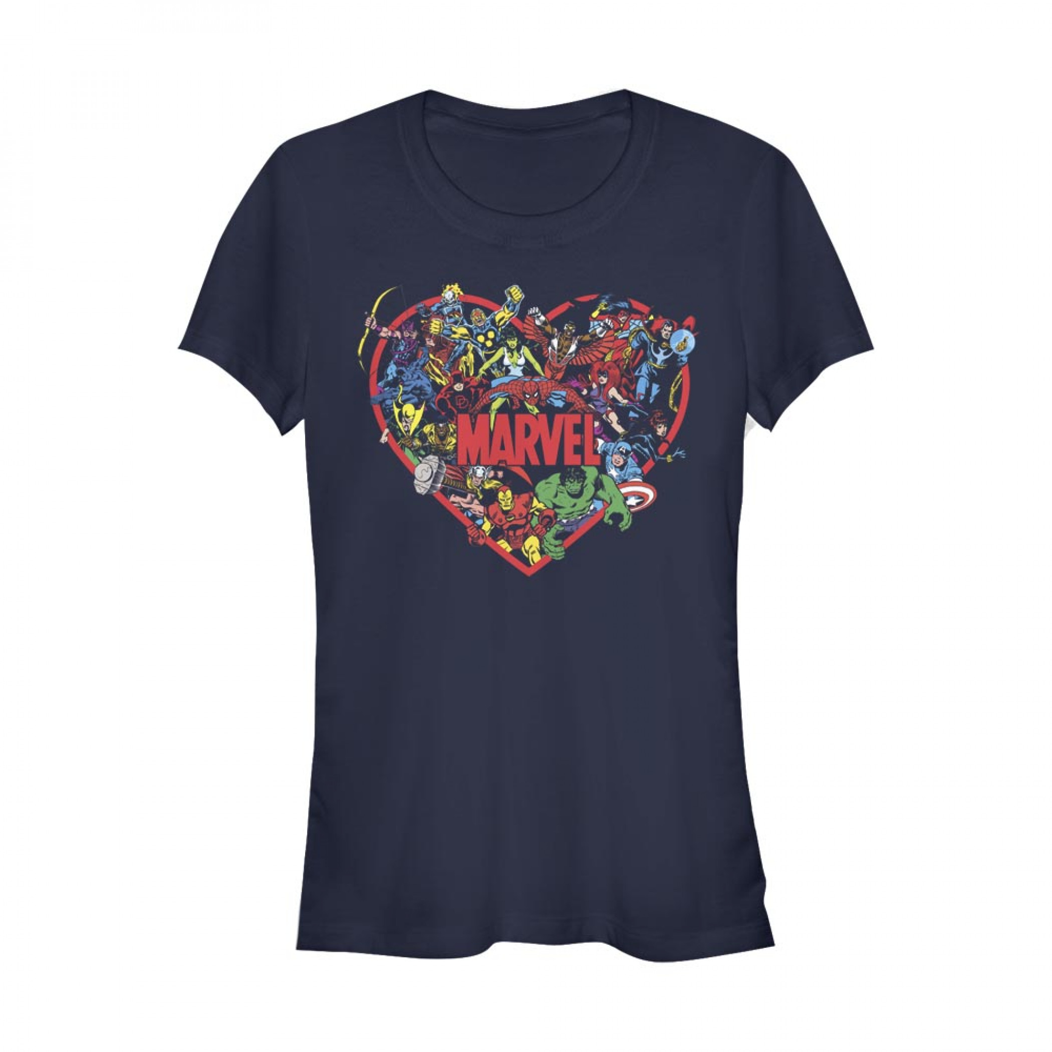 Marvel Heroes Heart Women's Blue T-Shirt, Blue