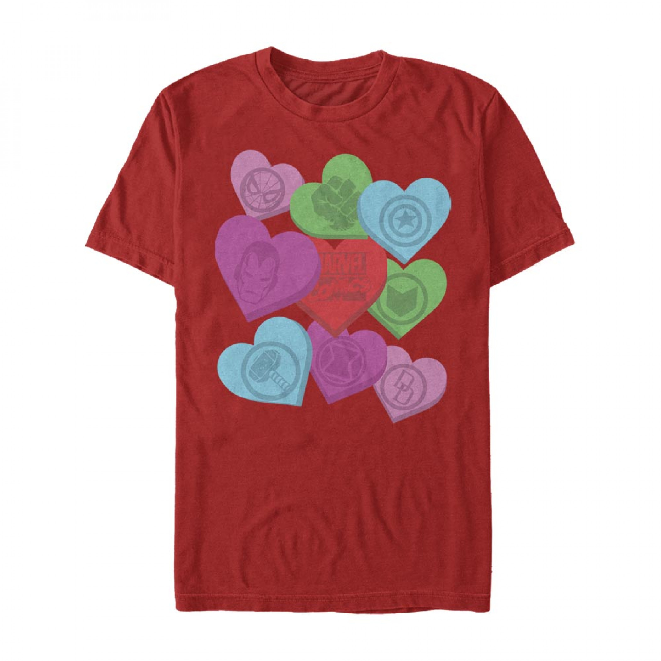Marvel Heroes Valentine Candy Hearts Red T-Shirt, Red
