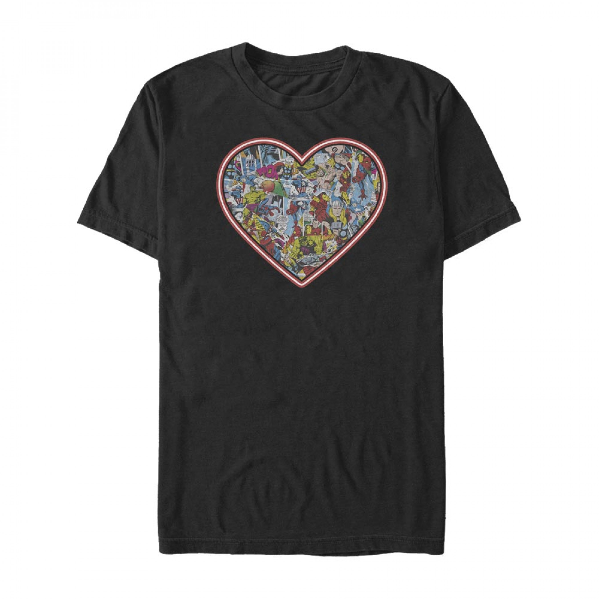 Marvel Characters Heart Black T-Shirt, Black