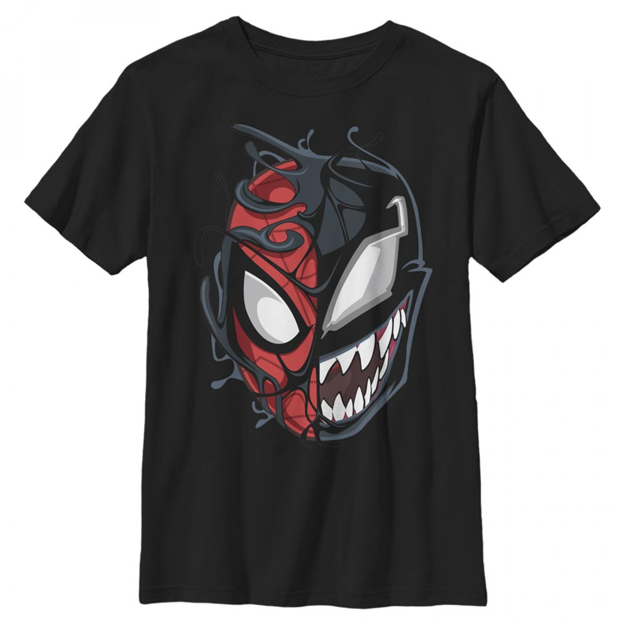 Spider-Man & Venom Symbiote Split Face Kids T-Shirt, Black
