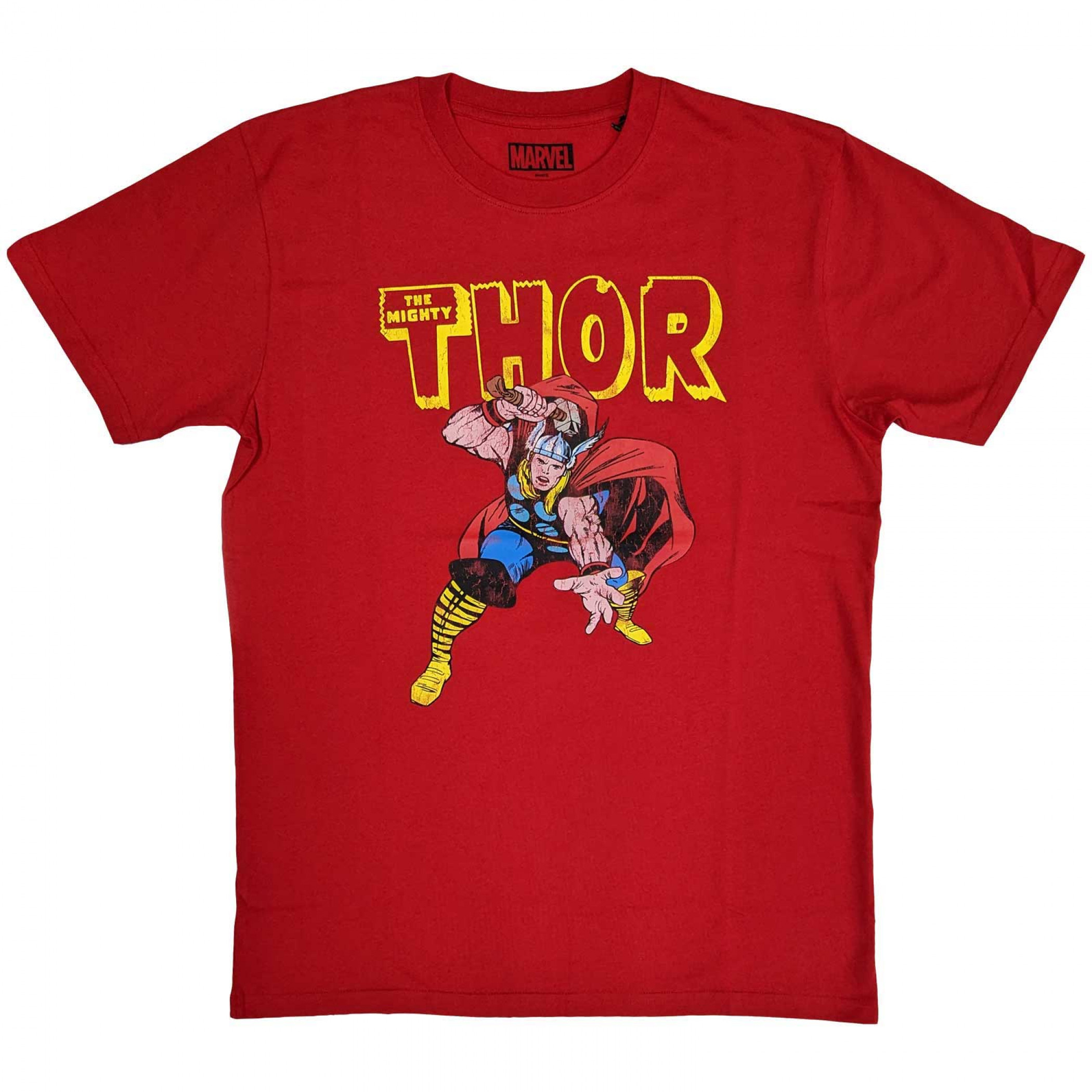 Thor Hammer Strike Distressed Art T-Shirt, Red
