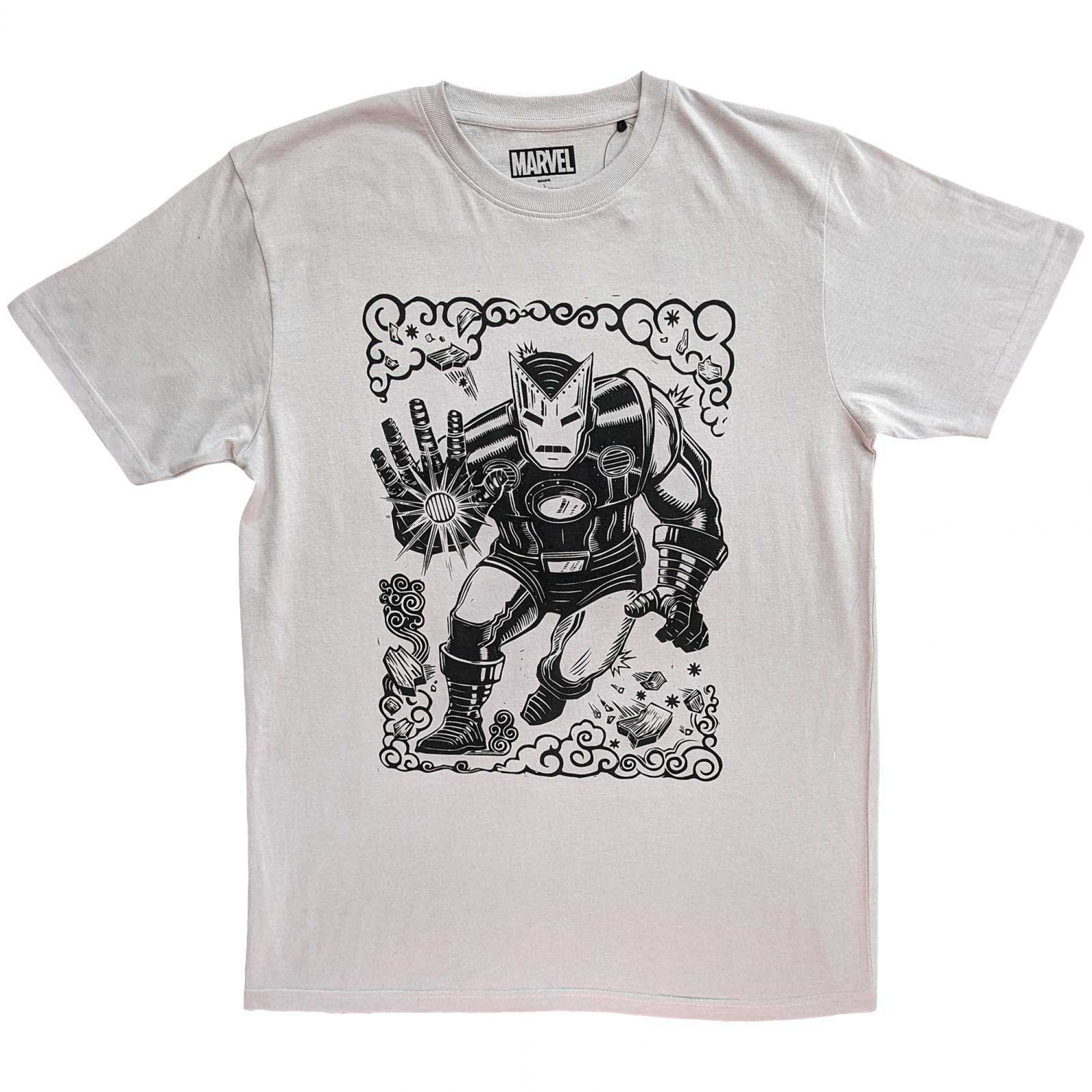Iron Man Vintage Stamp Design T-Shirt, Beige