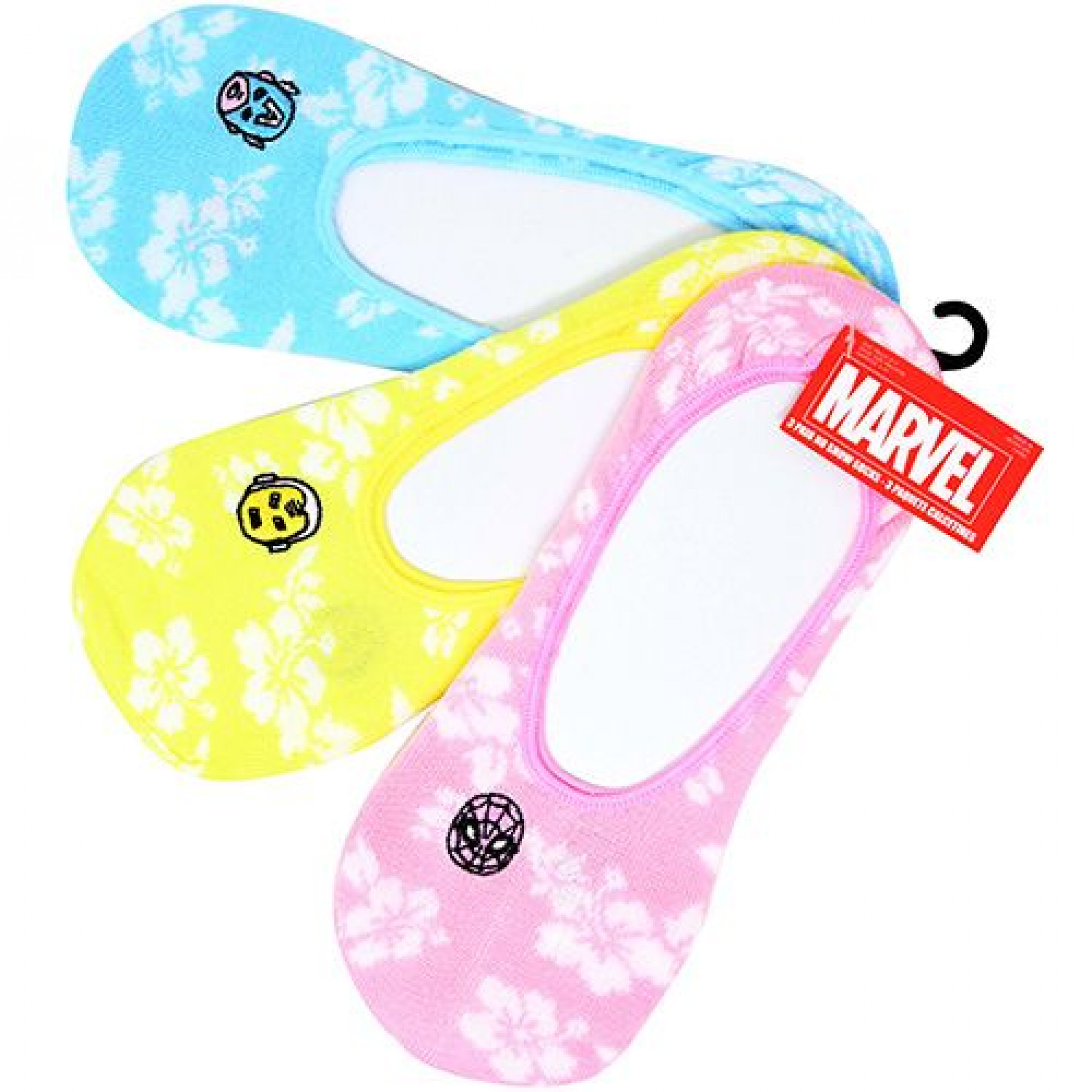 Avengers Comic Retro Floral Women's 3-Pack Ankle Socks, Multi-Color