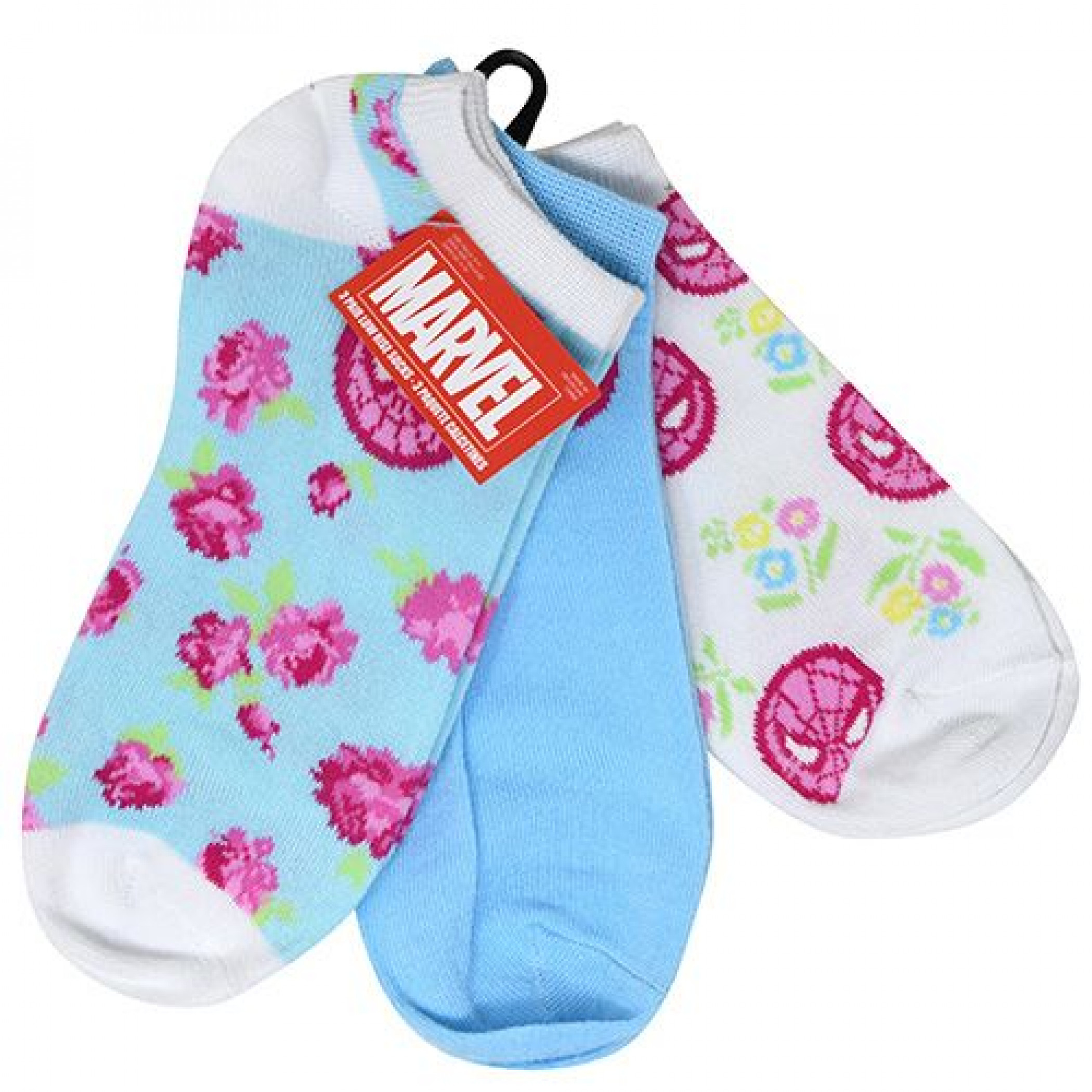 Spider-Man Comic Retro Floral Women's 3-Pack Ankle Socks, Multi-Color