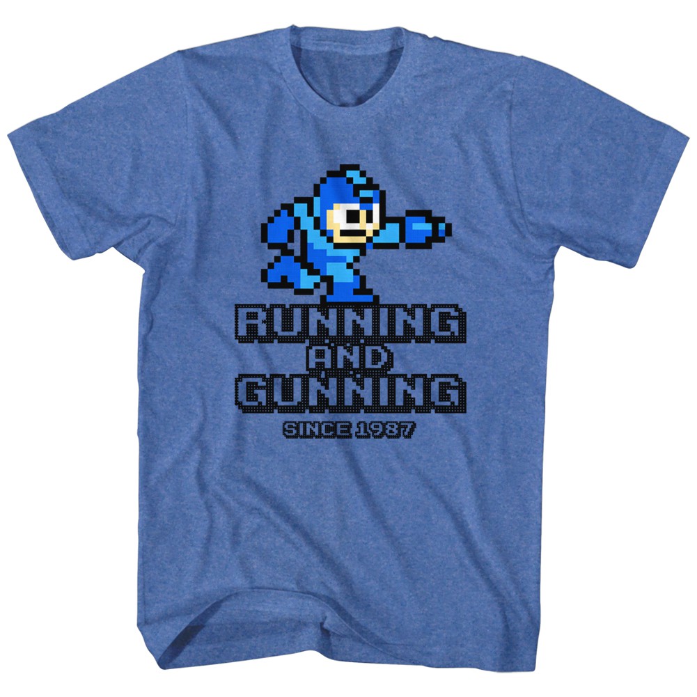 Mega Man Running and Gunning Tshirt, Blue
