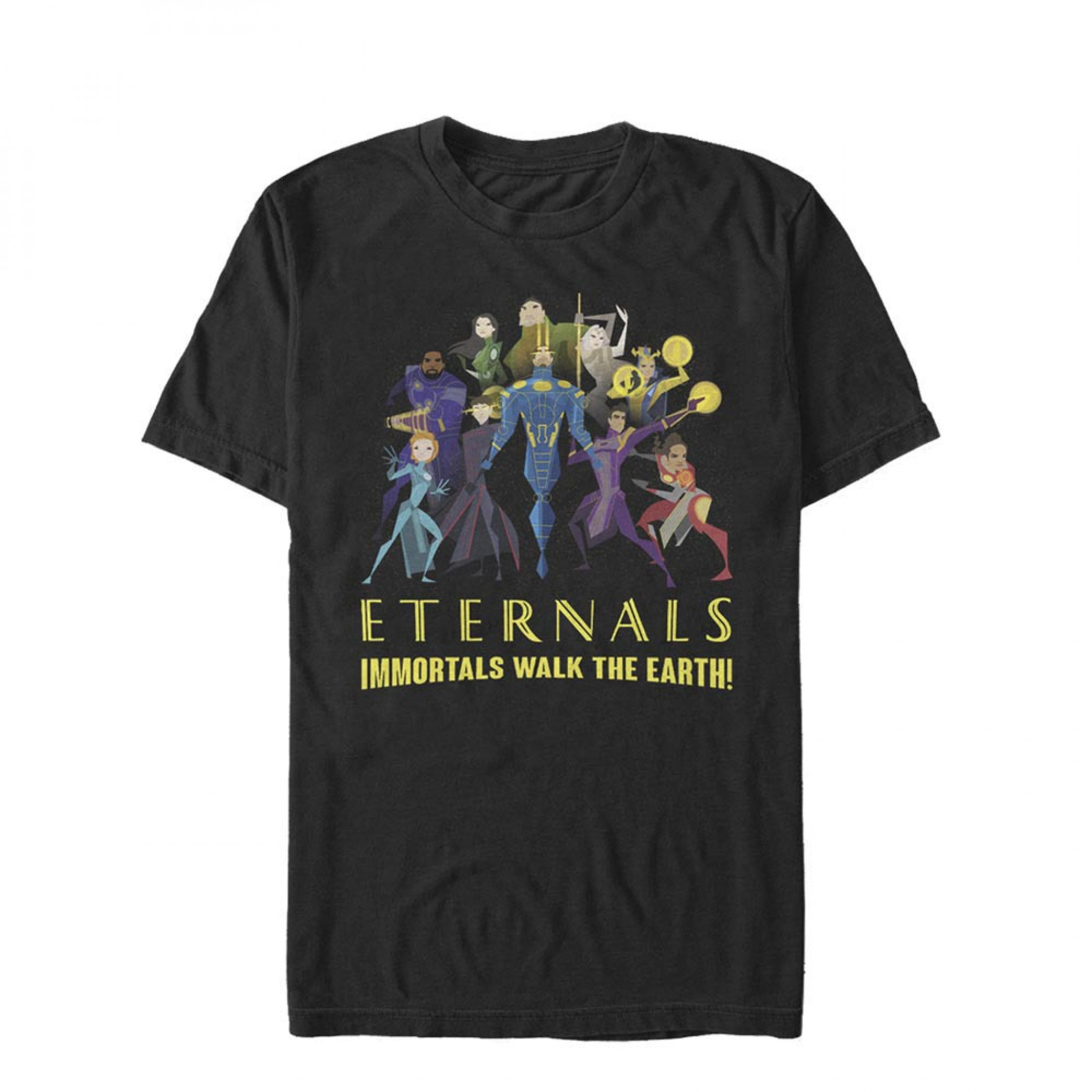 Marvel Comics The Eternals All Characters 2-D Animation Style T-Shirt, Black