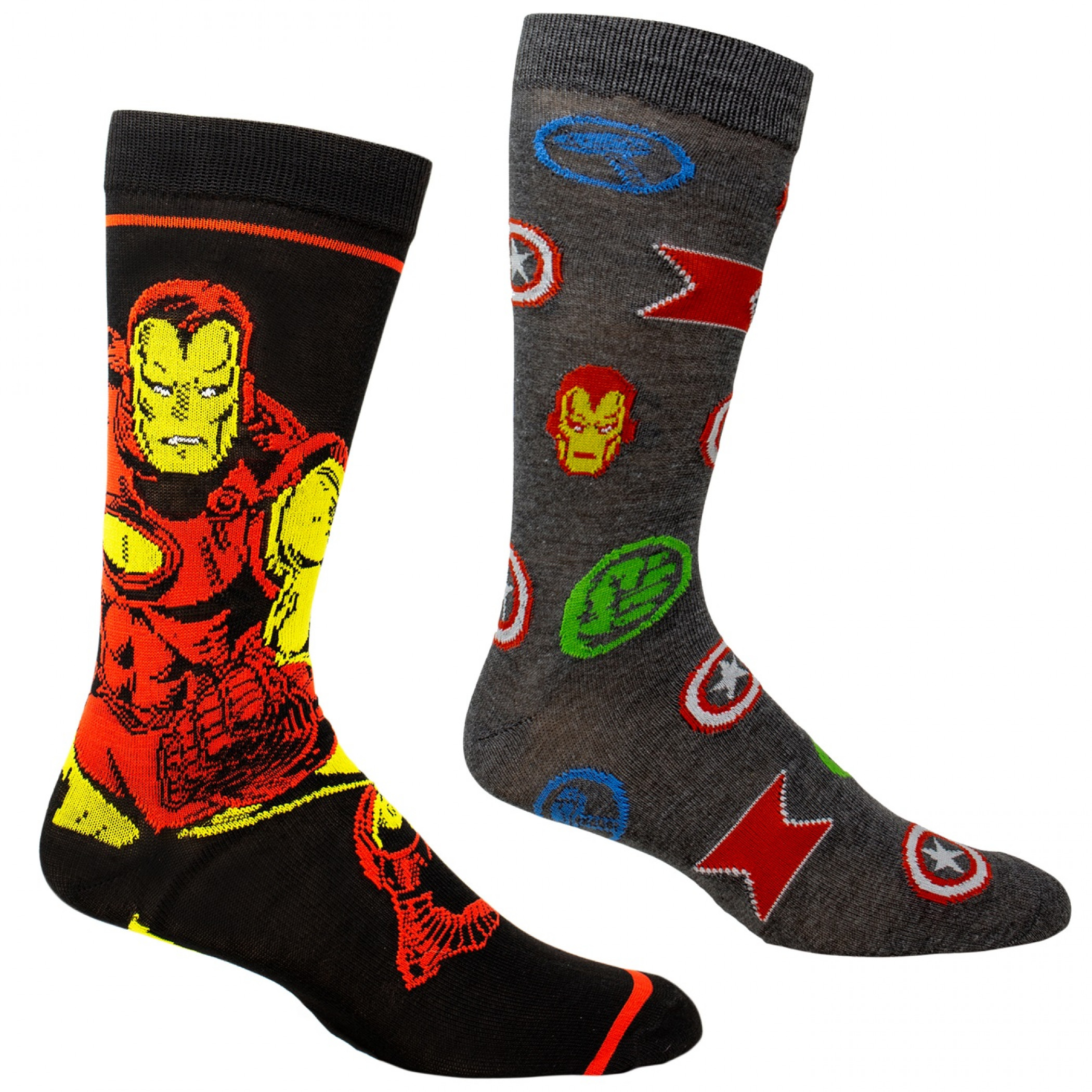 Iron Man and Avengers Hero Symbols 2-Pair Pack Casual Crew Socks, Multi-Color