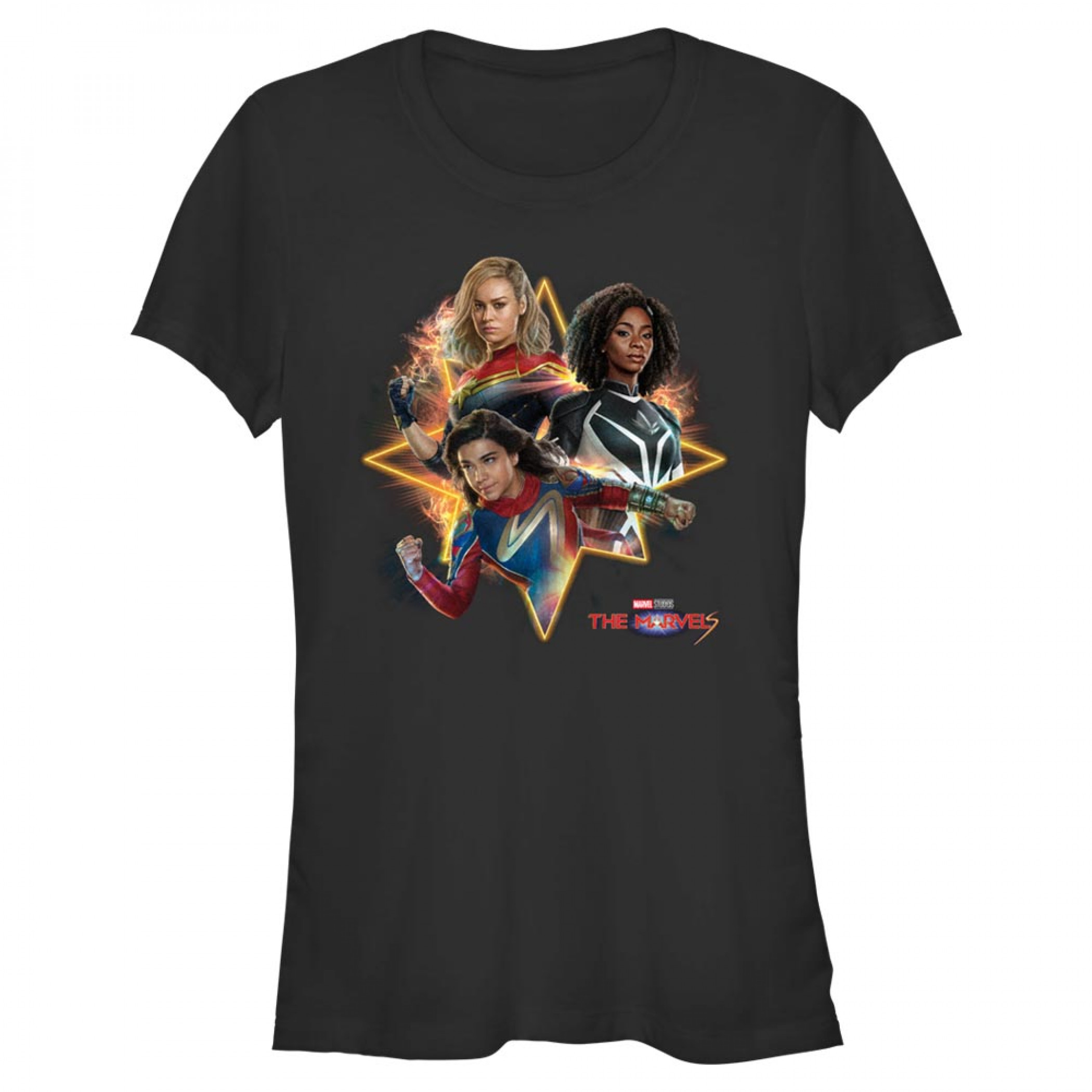 The Marvels Trio Logo Junior's Crew T-Shirt, Black