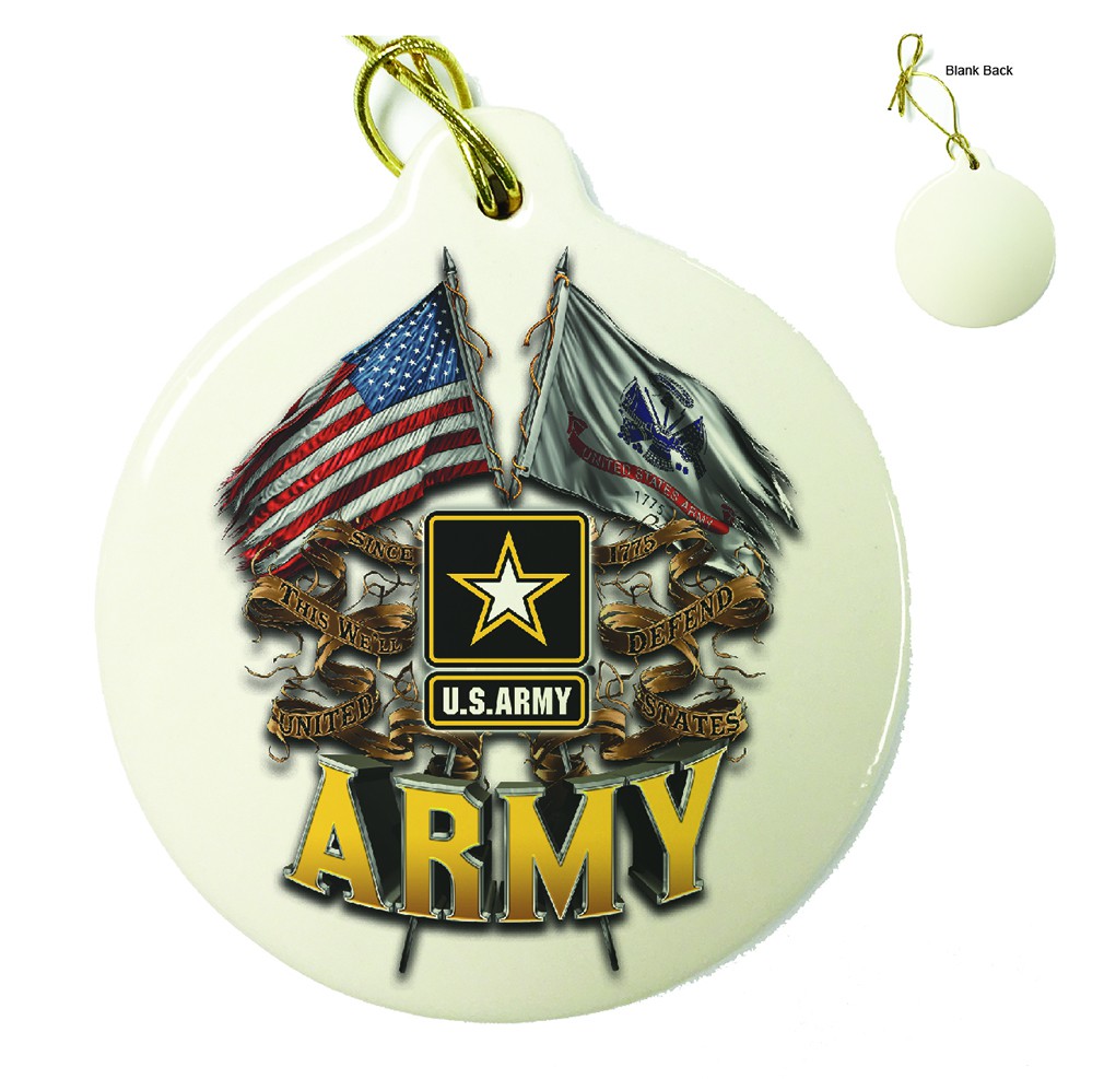 US Army Double Flag Porcelain Ornament