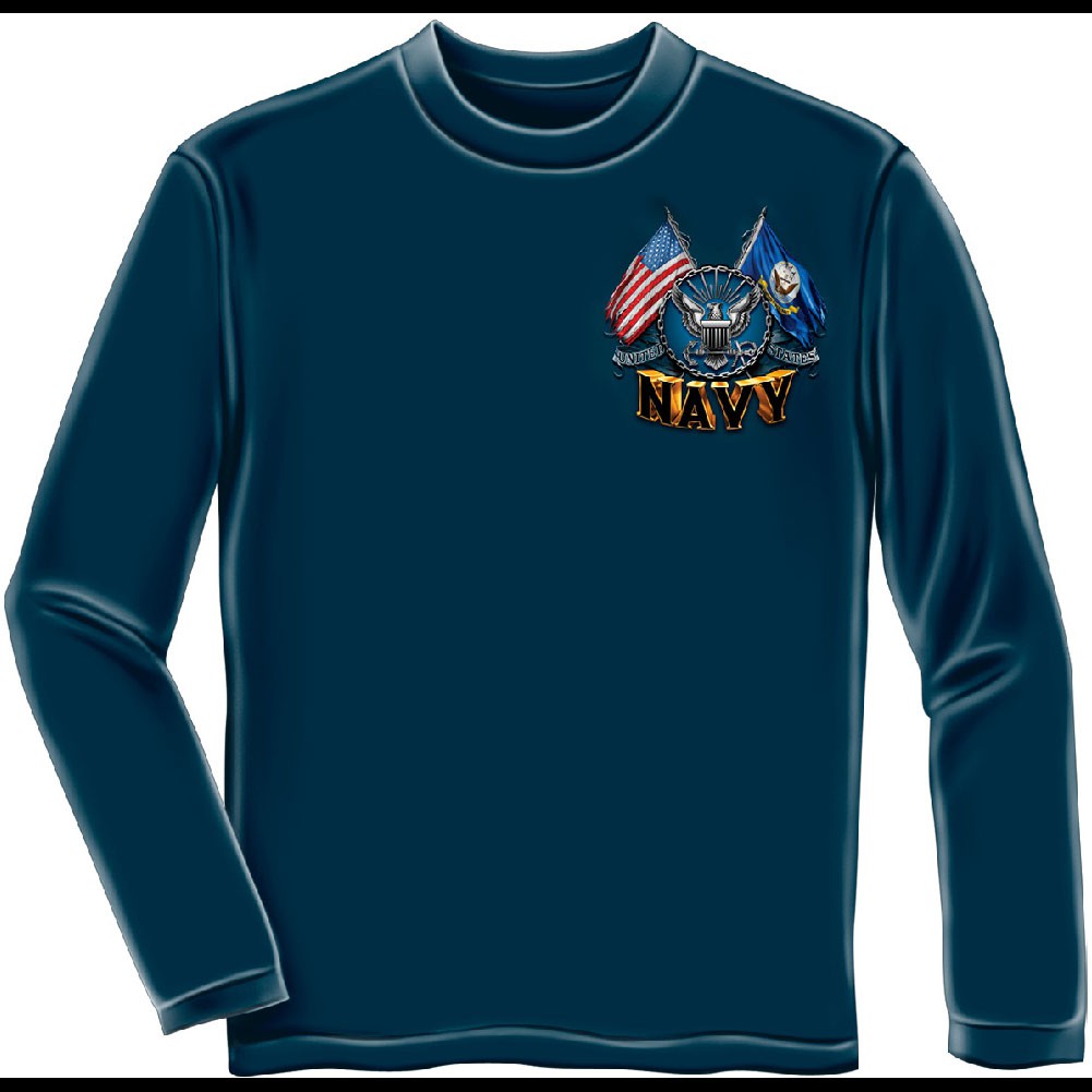 US Navy Flags Blue Long Sleeve T-Shirt - image 2