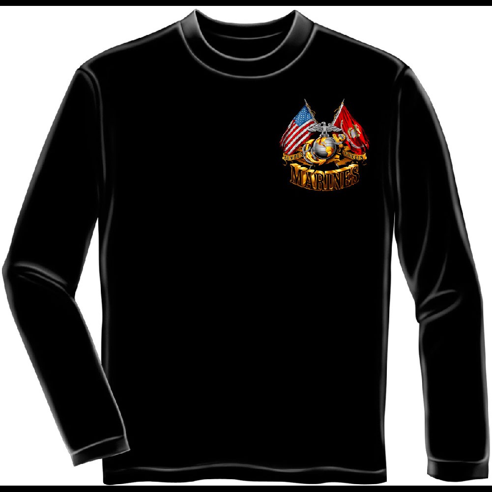 USMC Marines Flags Black Long Sleeve T-Shirt - image 2