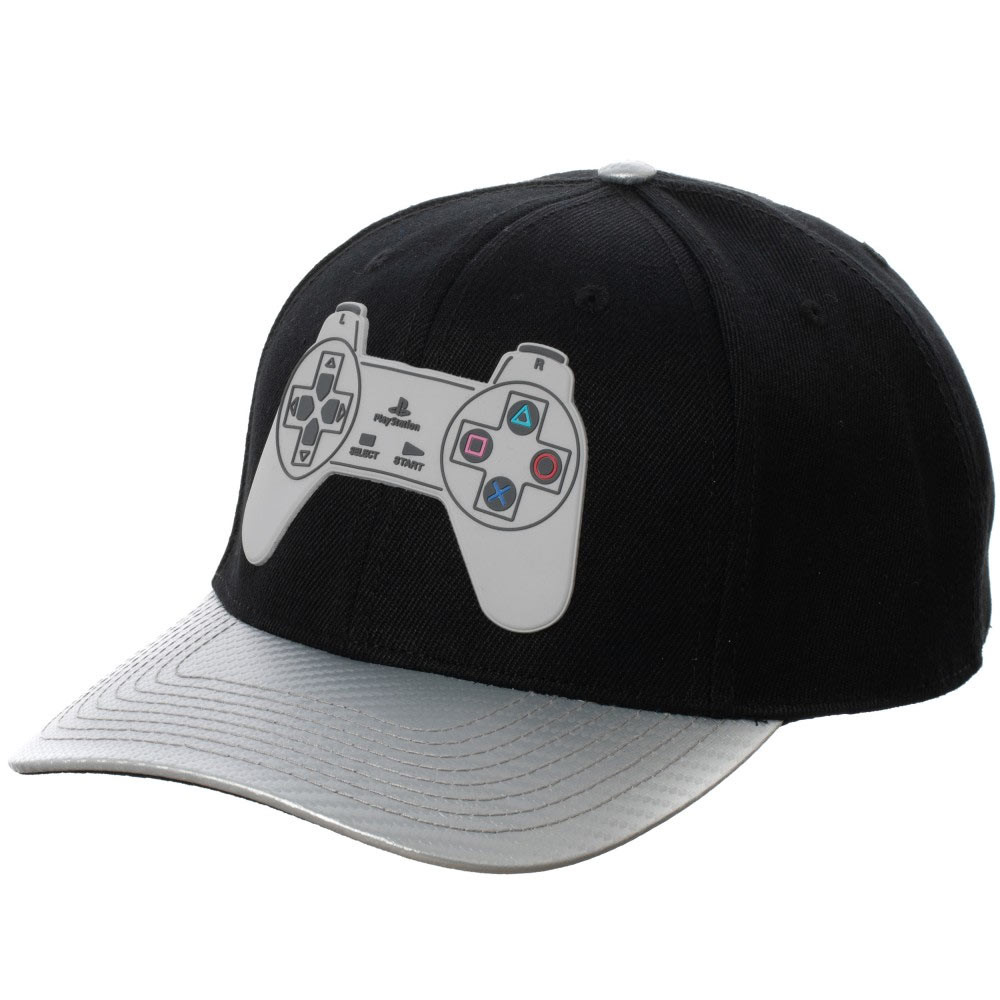PlayStation Controller Black And Grey Adjustable Snapback Hat, Black
