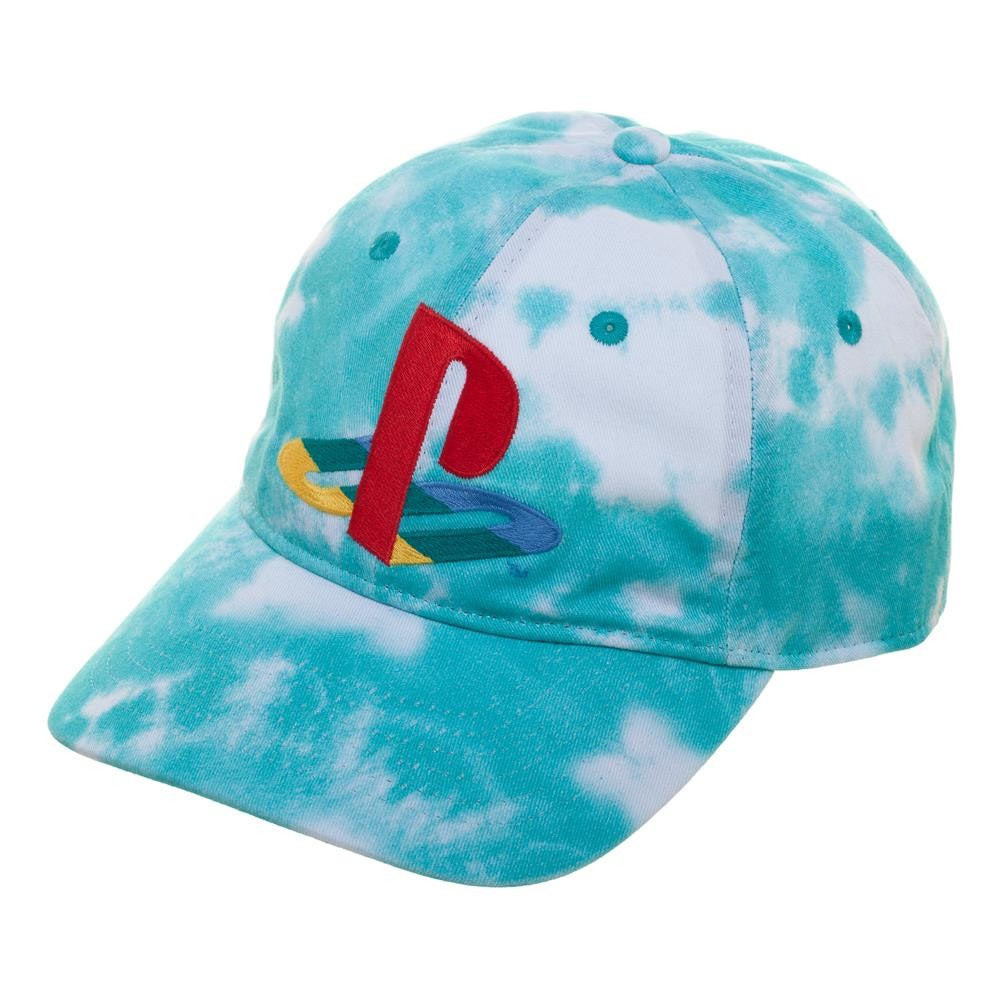 PlayStation Logo Adjustable Tie Dye Strapback Hat, Blue