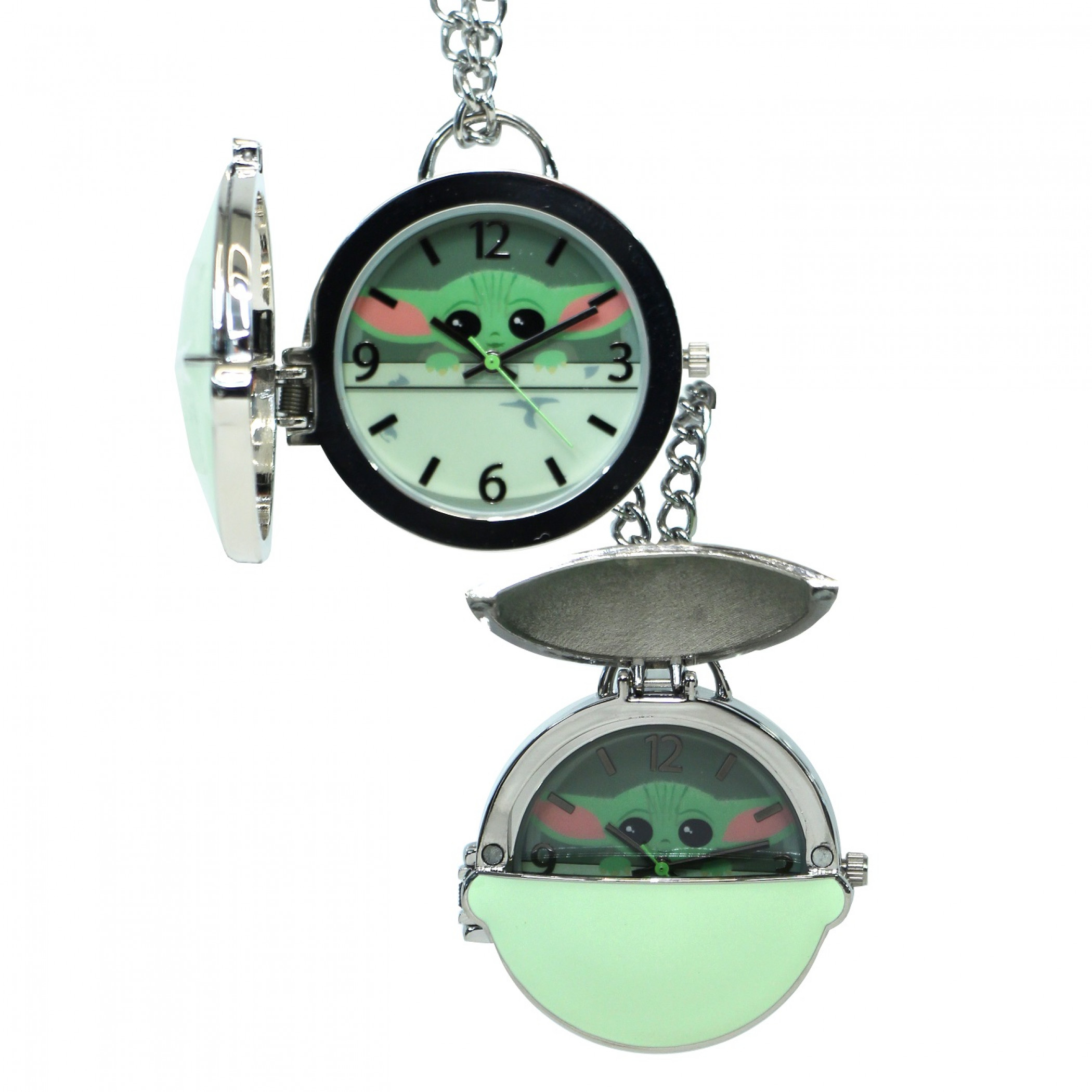 Star Wars The Mandalorian Grogu Metal Pocket Watch, Silver