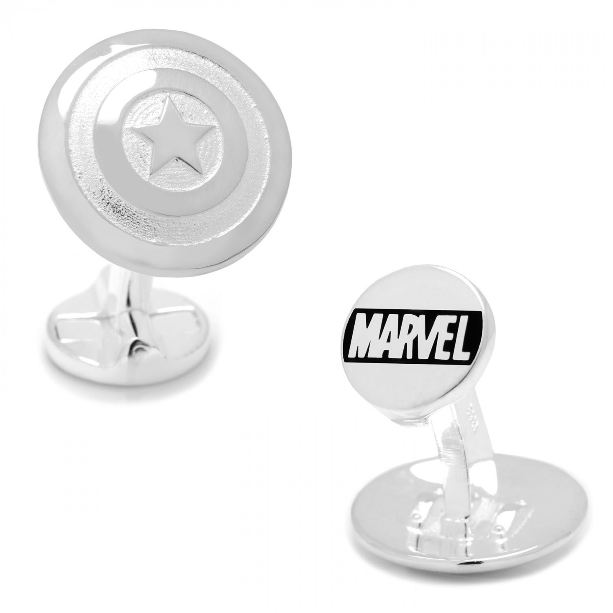 Captain America Shield 3D Sterling Silver Cufflinks, Silver