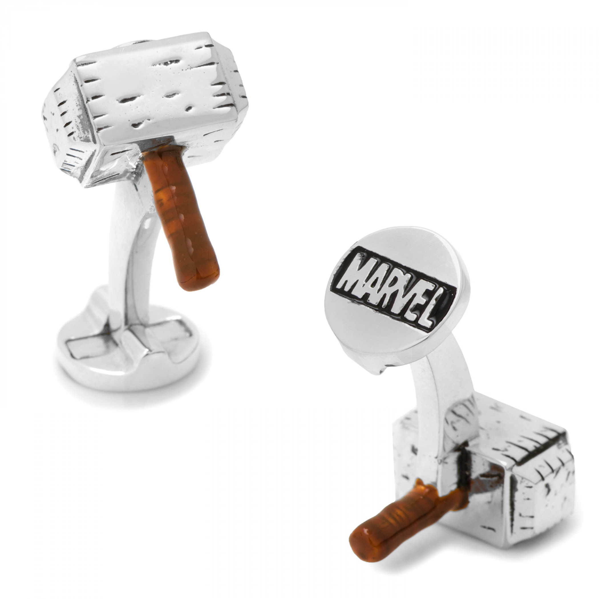 3D Thor Hammer Cufflinks, Silver