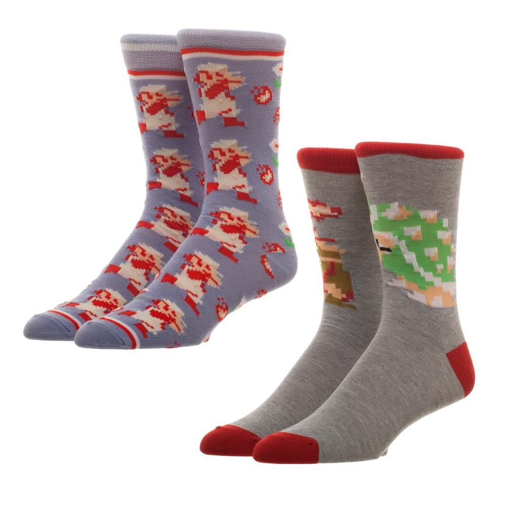 Super Mario Bros 2 Pack Men's Grey Crew Socks, Grey