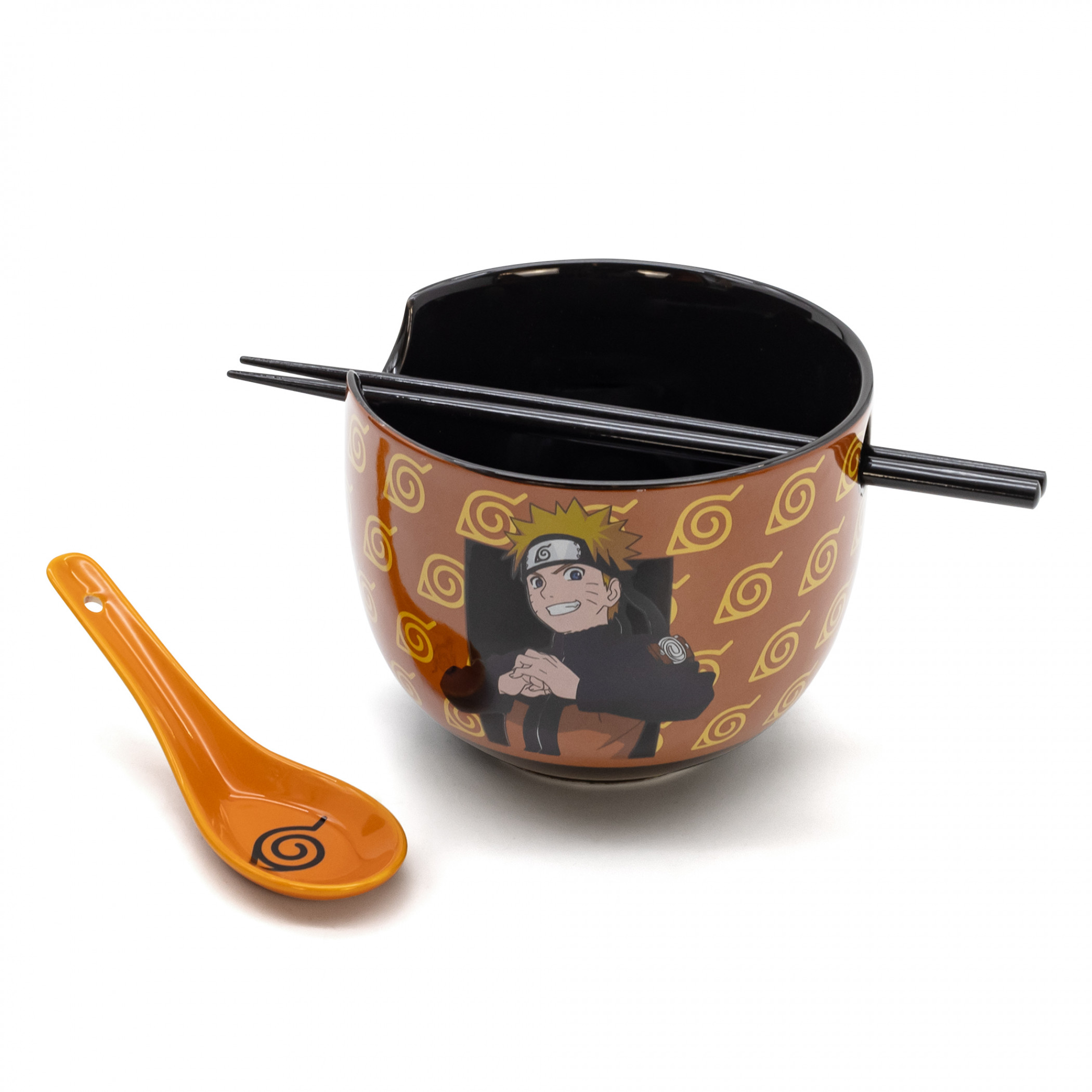 Naruto Uzumaki Ramen Bowl with Chopsticks and Spoon, Black