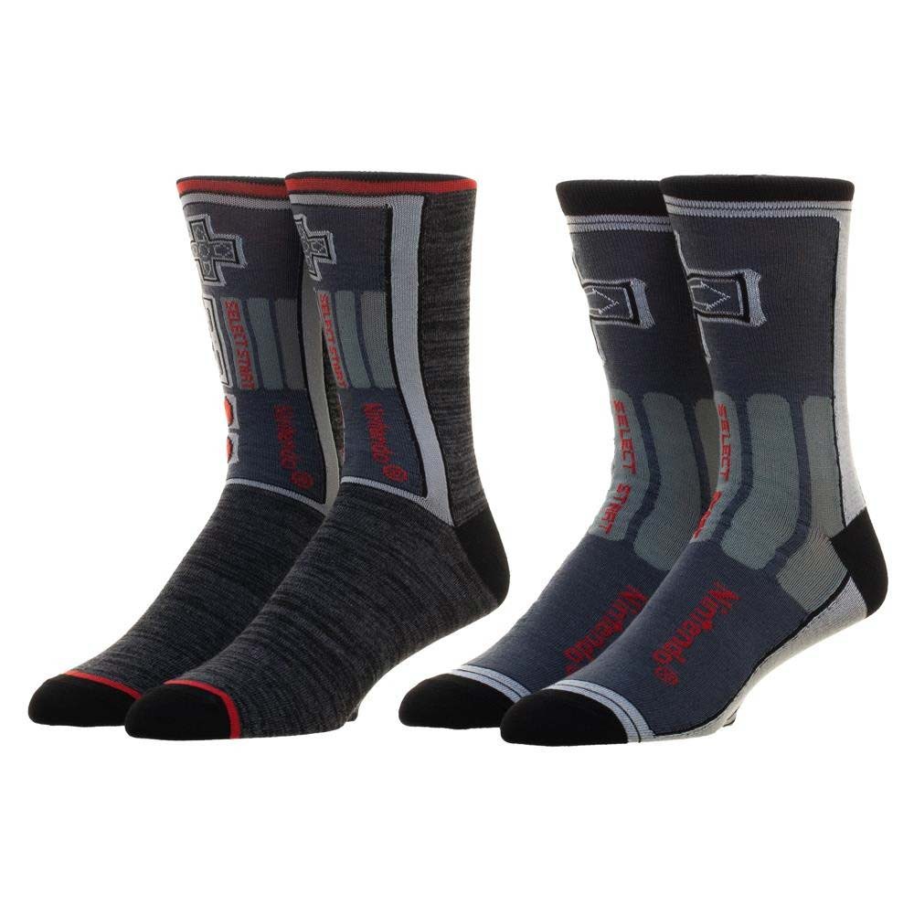 Nintendo NES Black Crew Socks Two-Pack, Grey