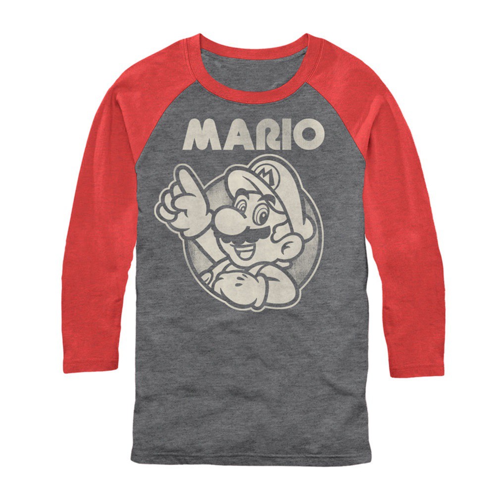 Super Mario Red and Grey Raglan Shirt, Red