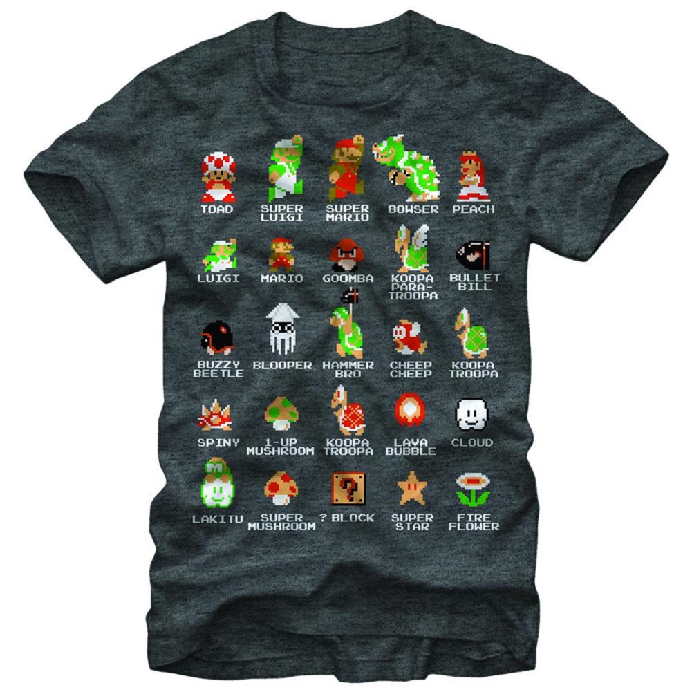 Nintendo Pixel Cast Tshirt, Grey