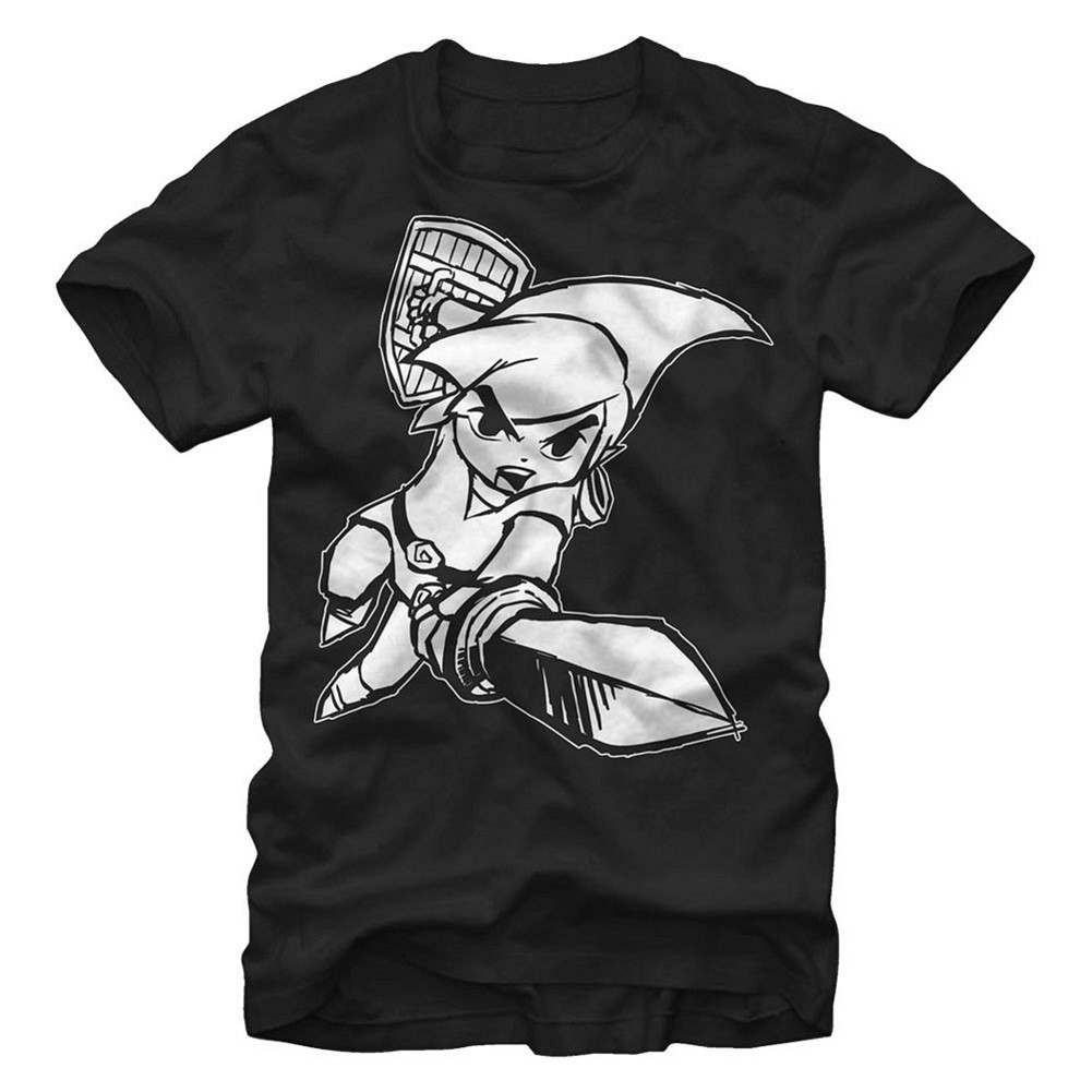 Legend of Zelda Black and White Link Tshirt, Black