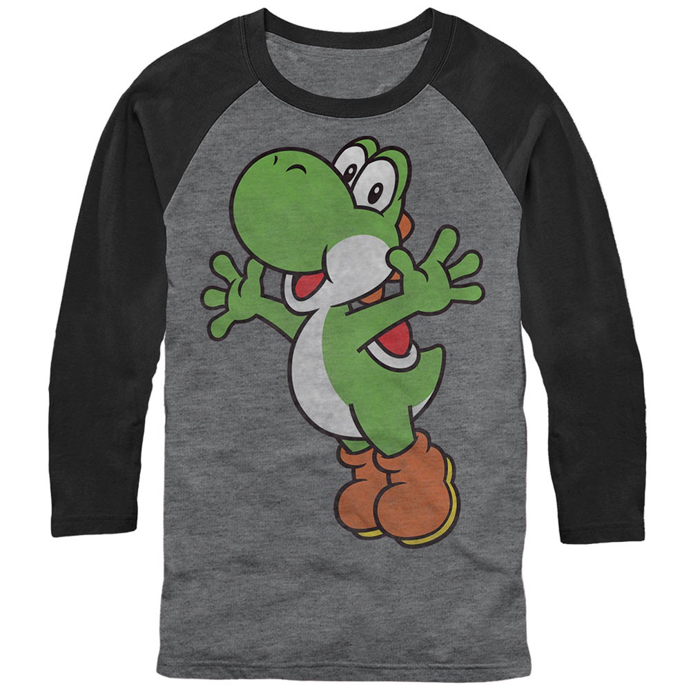 Nintendo Mario Yoshi Icon Gray Long Sleeve T-Shirt, Grey
